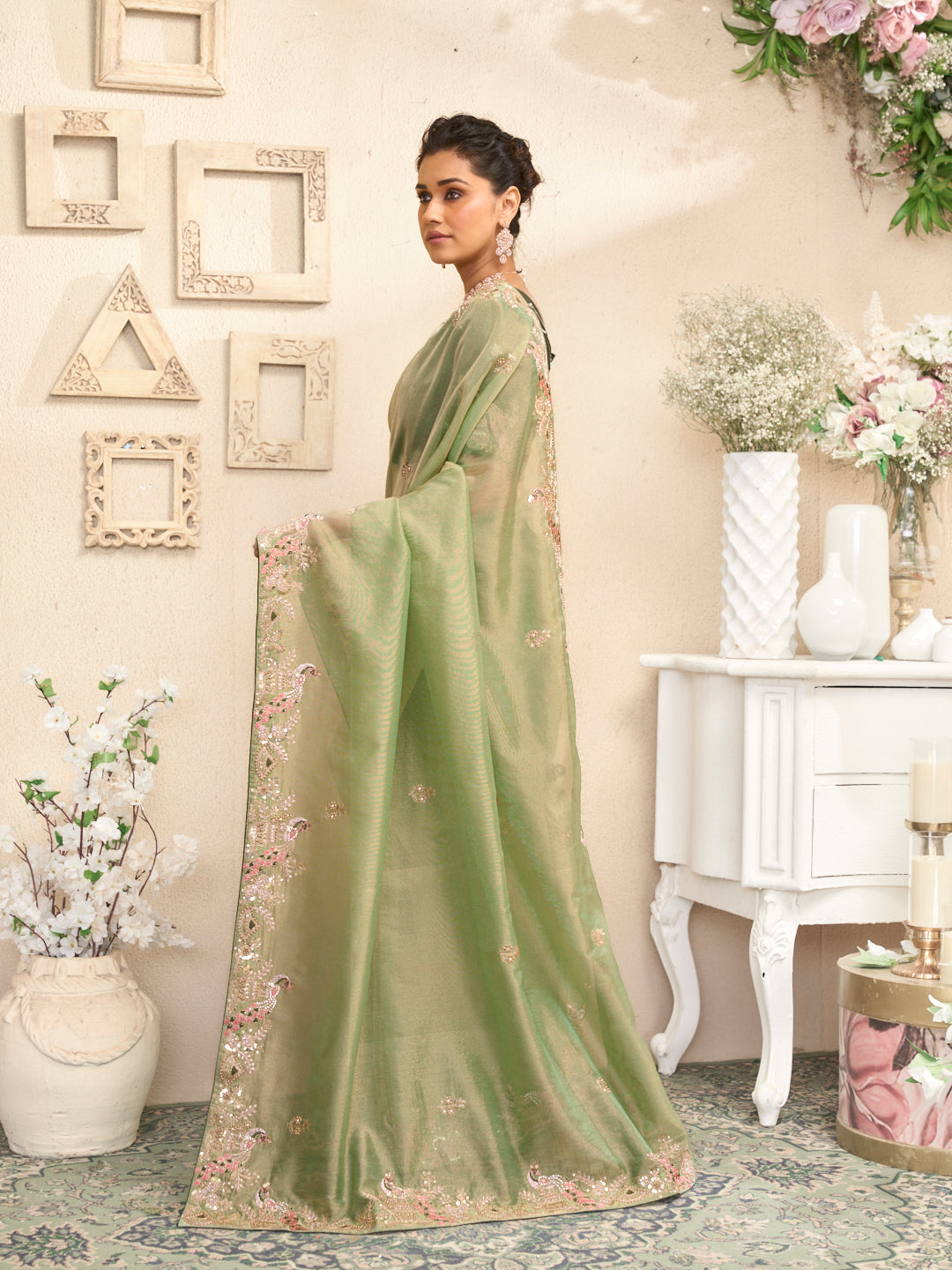Laxmipati RaangSaaz Pastel Green Saree with Floral Embroidery
