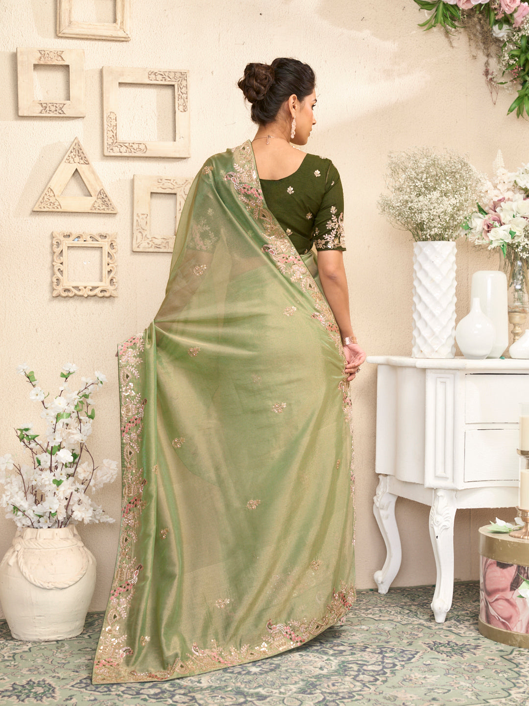 Laxmipati RaangSaaz Pastel Green Saree with Floral Embroidery