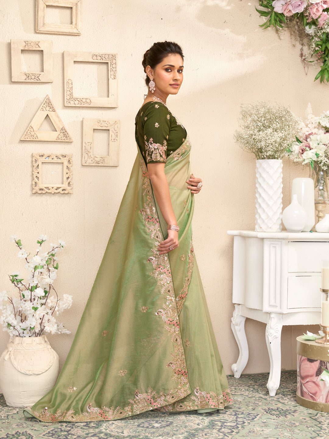 Laxmipati RaangSaaz Pastel Green Saree with Floral Embroidery