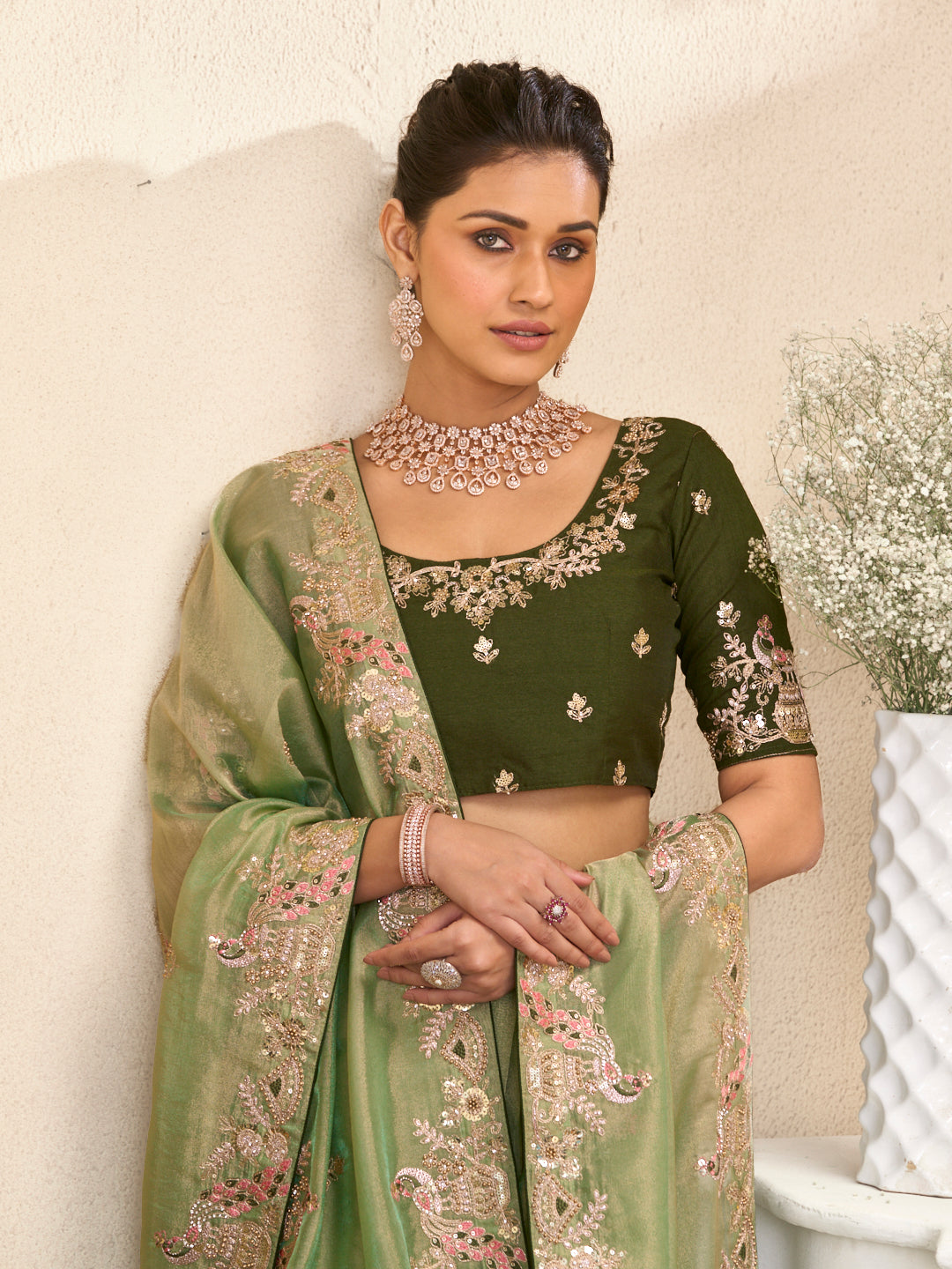 Laxmipati RaangSaaz Pastel Green Saree with Floral Embroidery