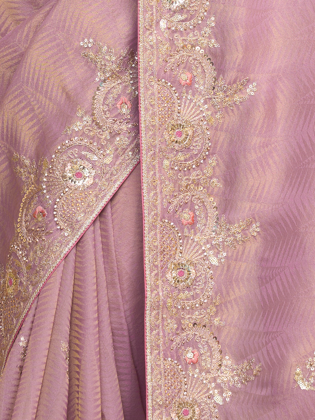 Laxmipati Raang Saaz Purple Silk Saree with Floral Embroidery