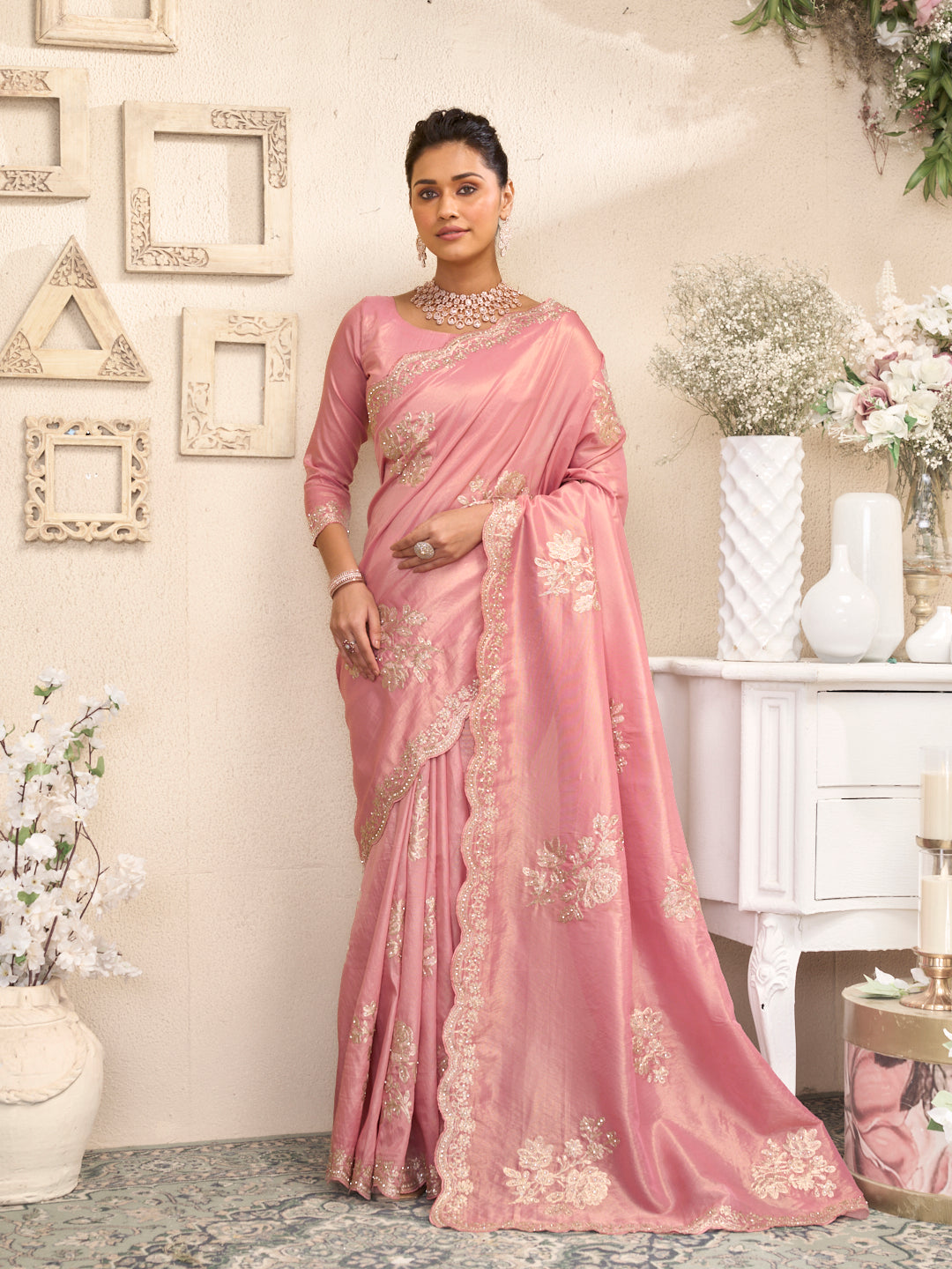 Laxmipati RaangSaaz Pink Silk Saree with Floral Embroidery