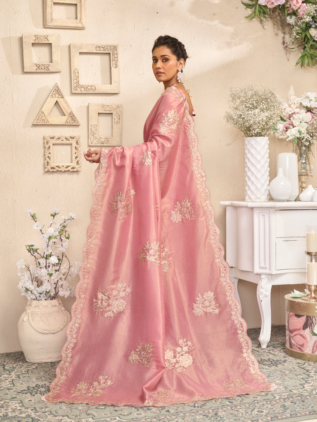 Laxmipati RaangSaaz Pink Silk Saree with Floral Embroidery