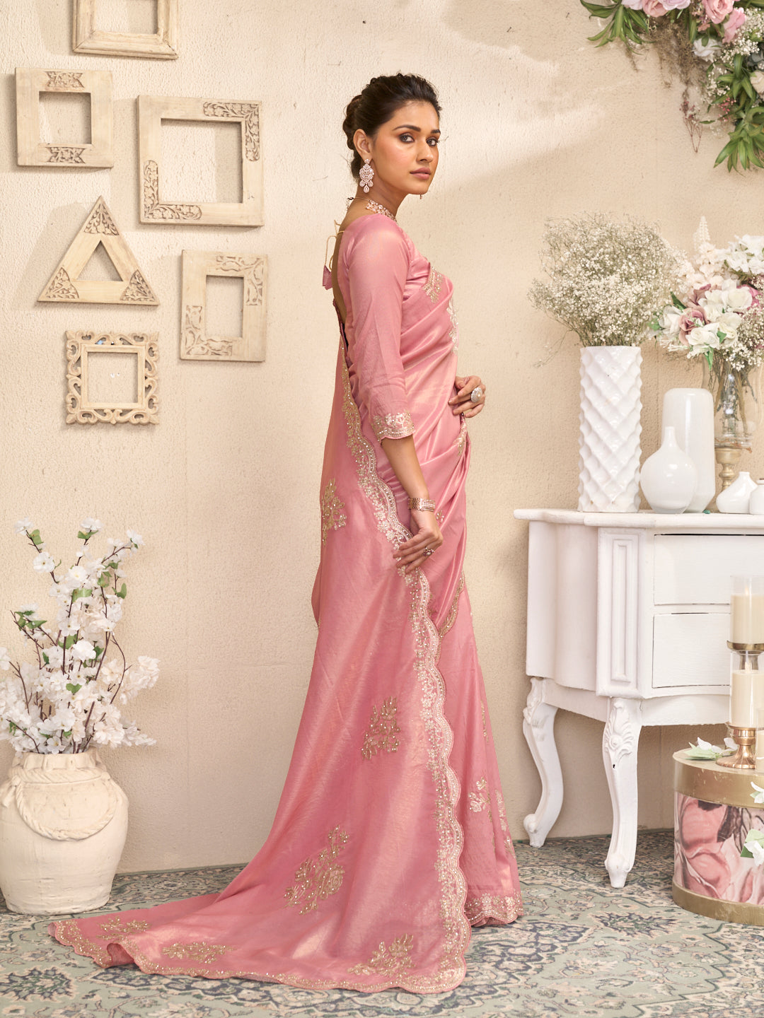 Laxmipati RaangSaaz Pink Silk Saree with Floral Embroidery