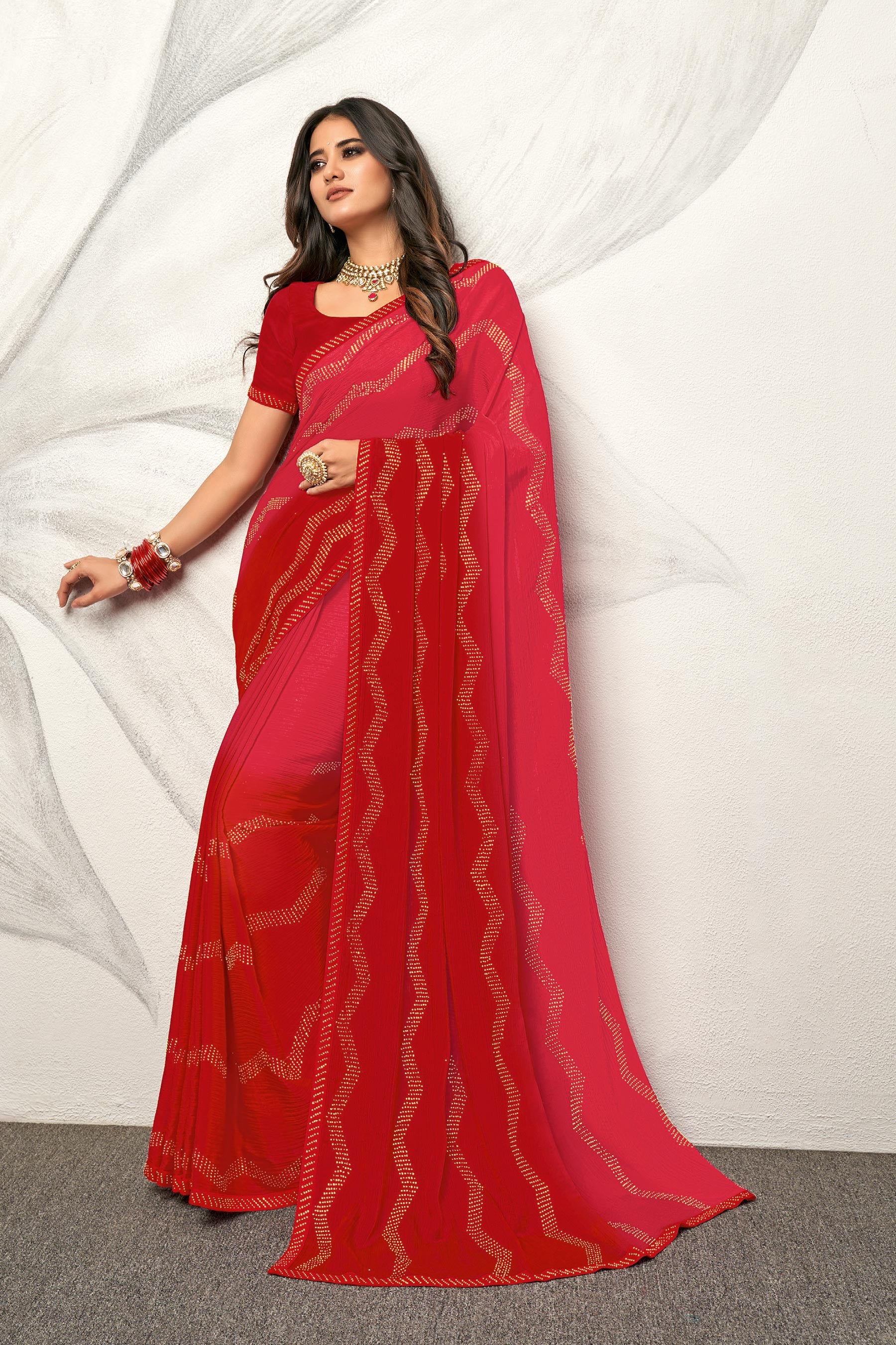 Laxmipati Barbie K-238 Satin silk,padding Red Saree