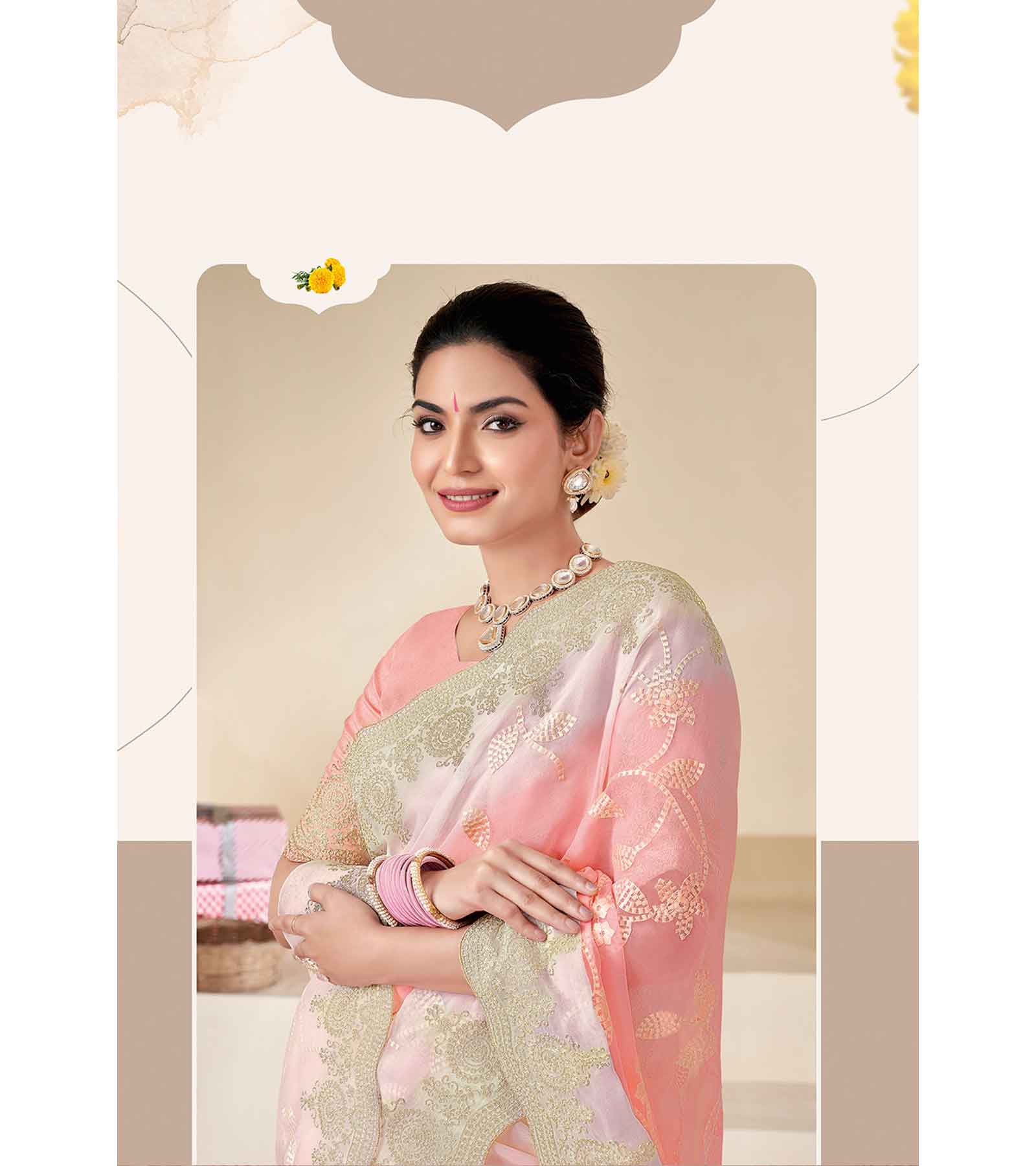 Laxmipati POSHAK K-313 Tissue Pink Shaded Saree