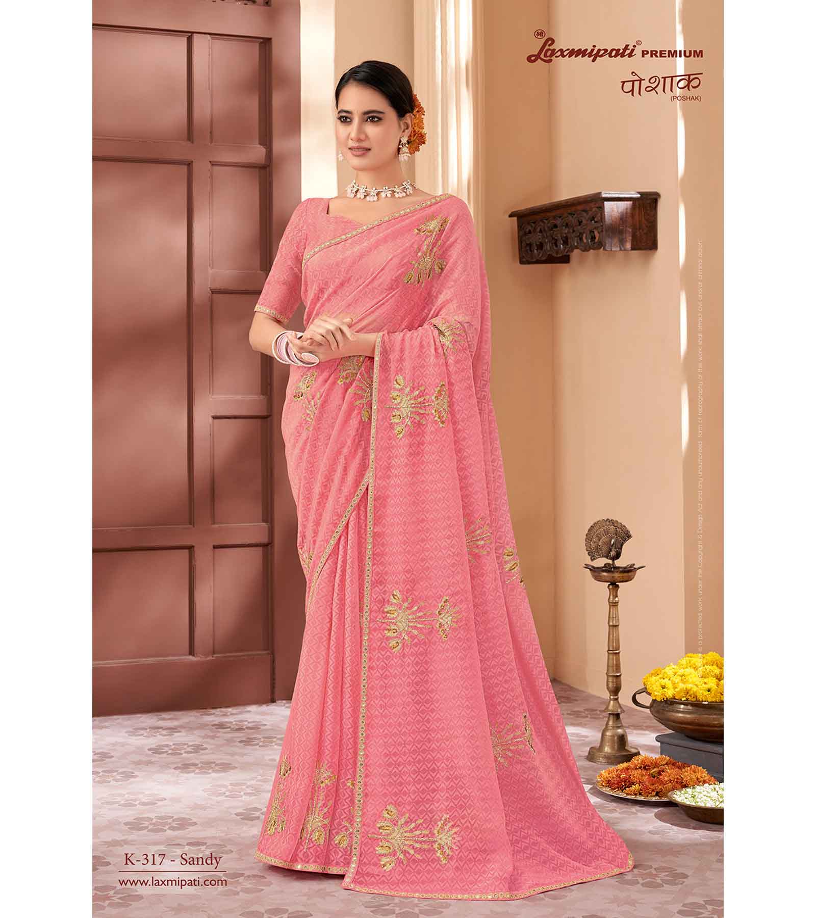 Laxmipati POSHAK K-317 Brasso Dark Pink Saree