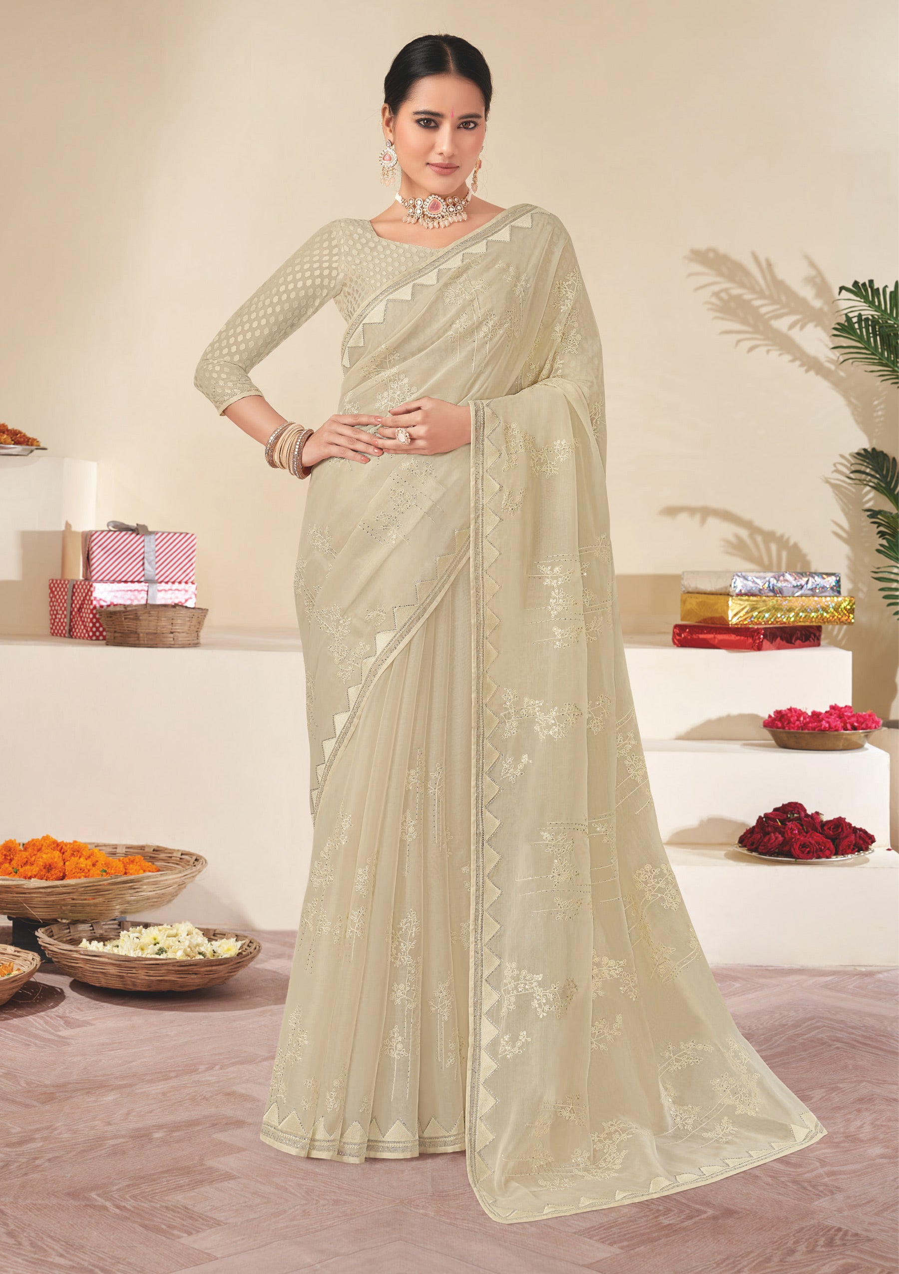 Laxmipati Adita K-335 Organza White Saree