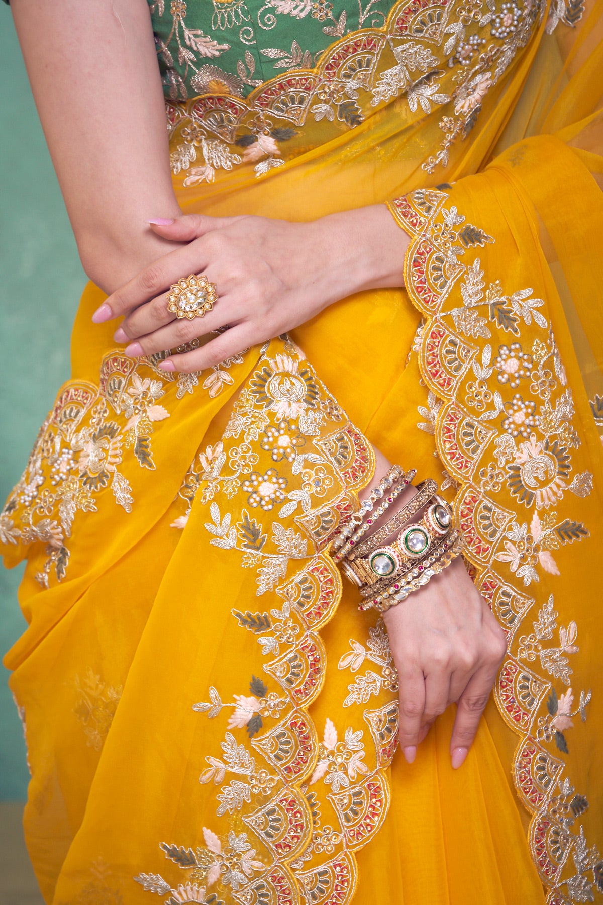 Laxmipati Mangla Gauri Mustard Tissue Organza Saree with Zari Embroidery