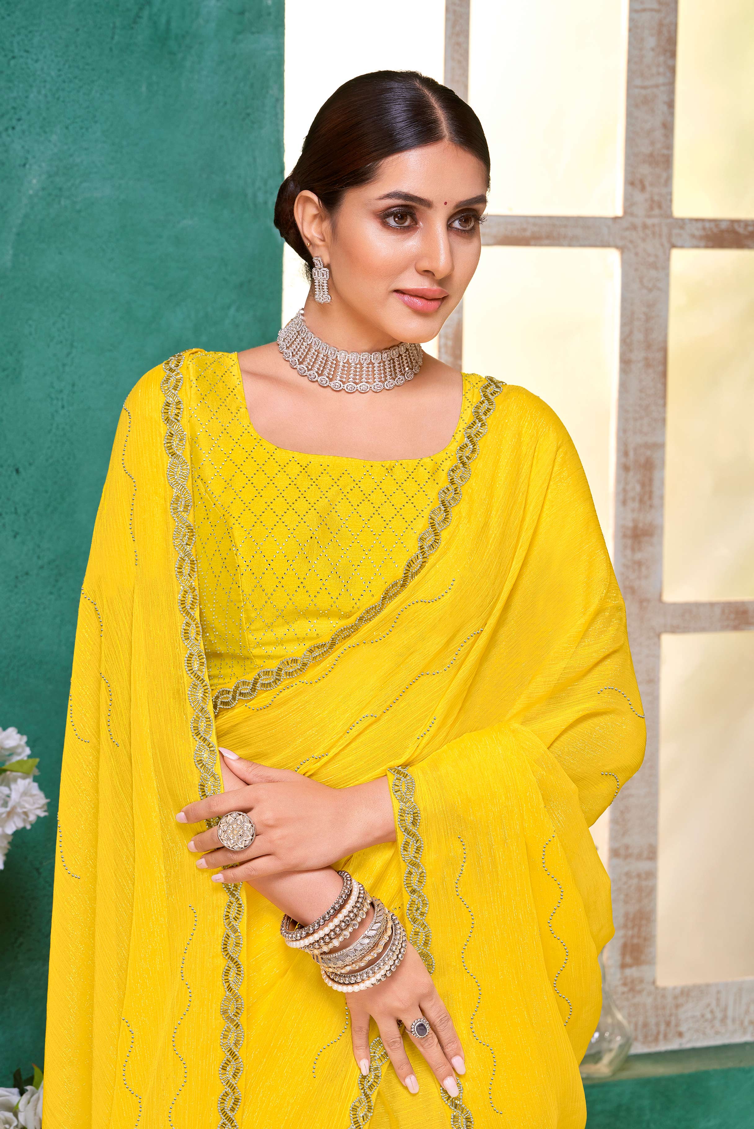 Laxmipati Mangla Gauri Yellow Chiffon Saree with Zari Embroidery