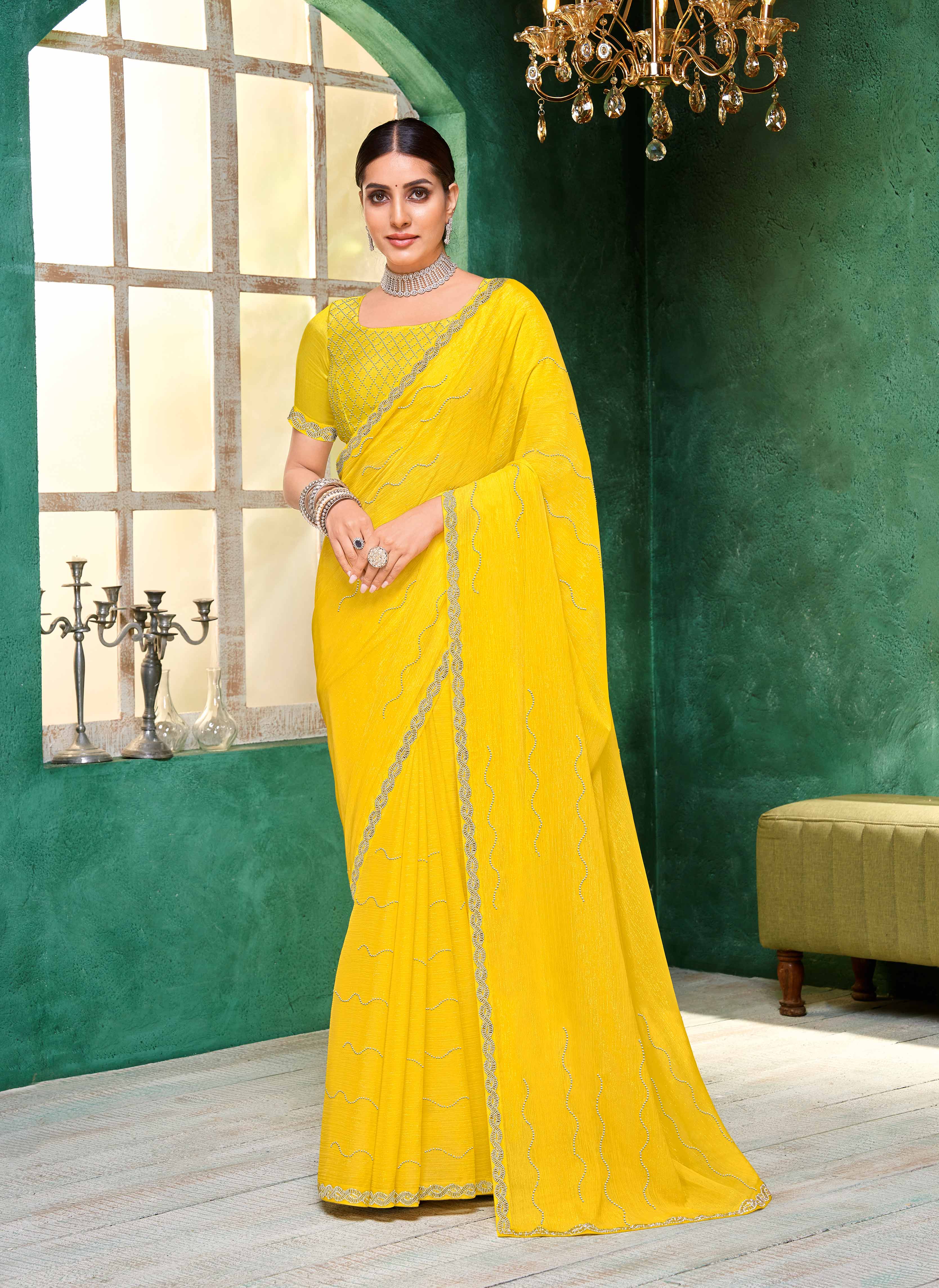 Laxmipati Mangla Gauri Yellow Chiffon Saree with Zari Embroidery