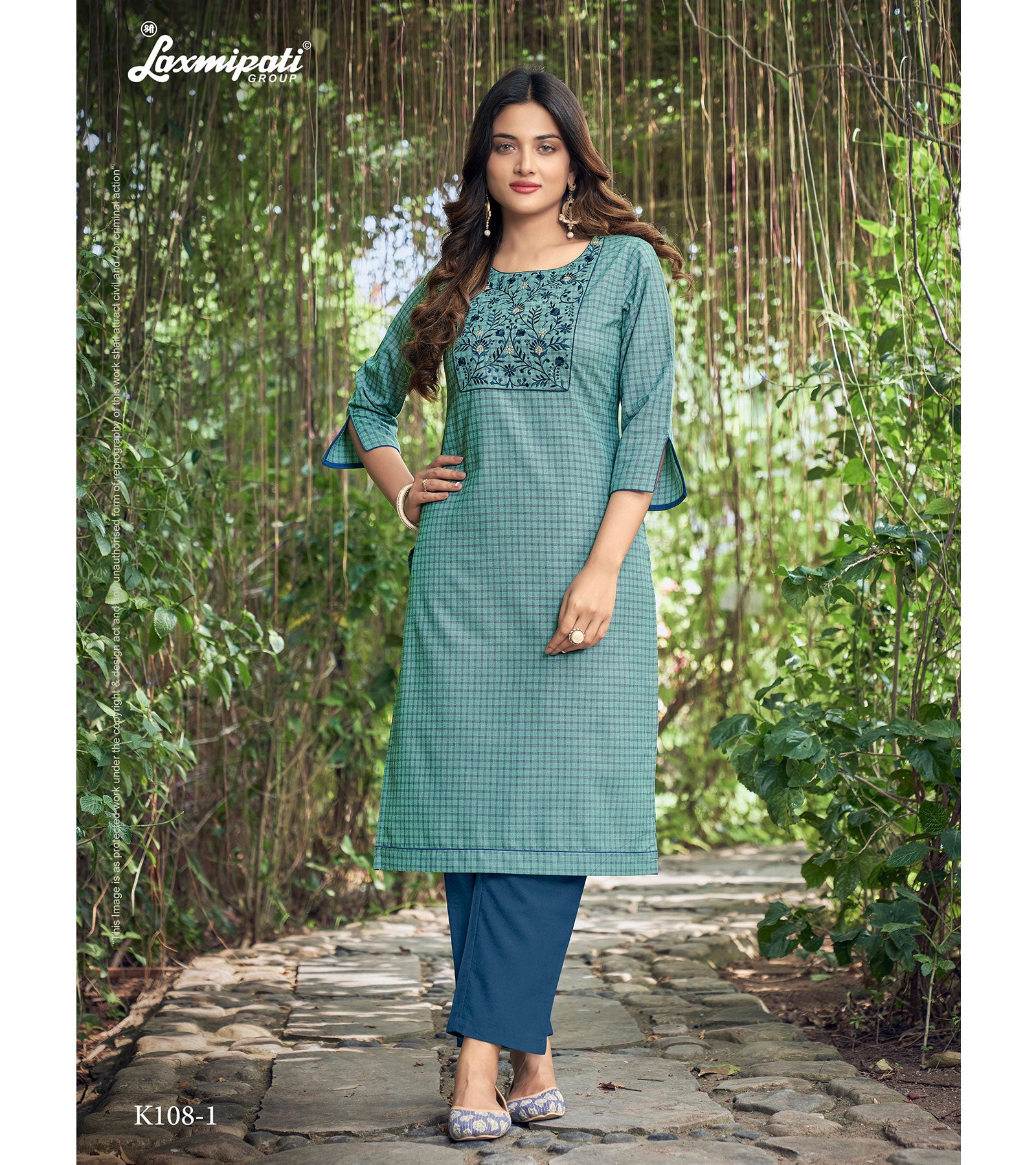 Laxmipati Spun Base Self Textured Dark Cyan Straight Cut Kurti