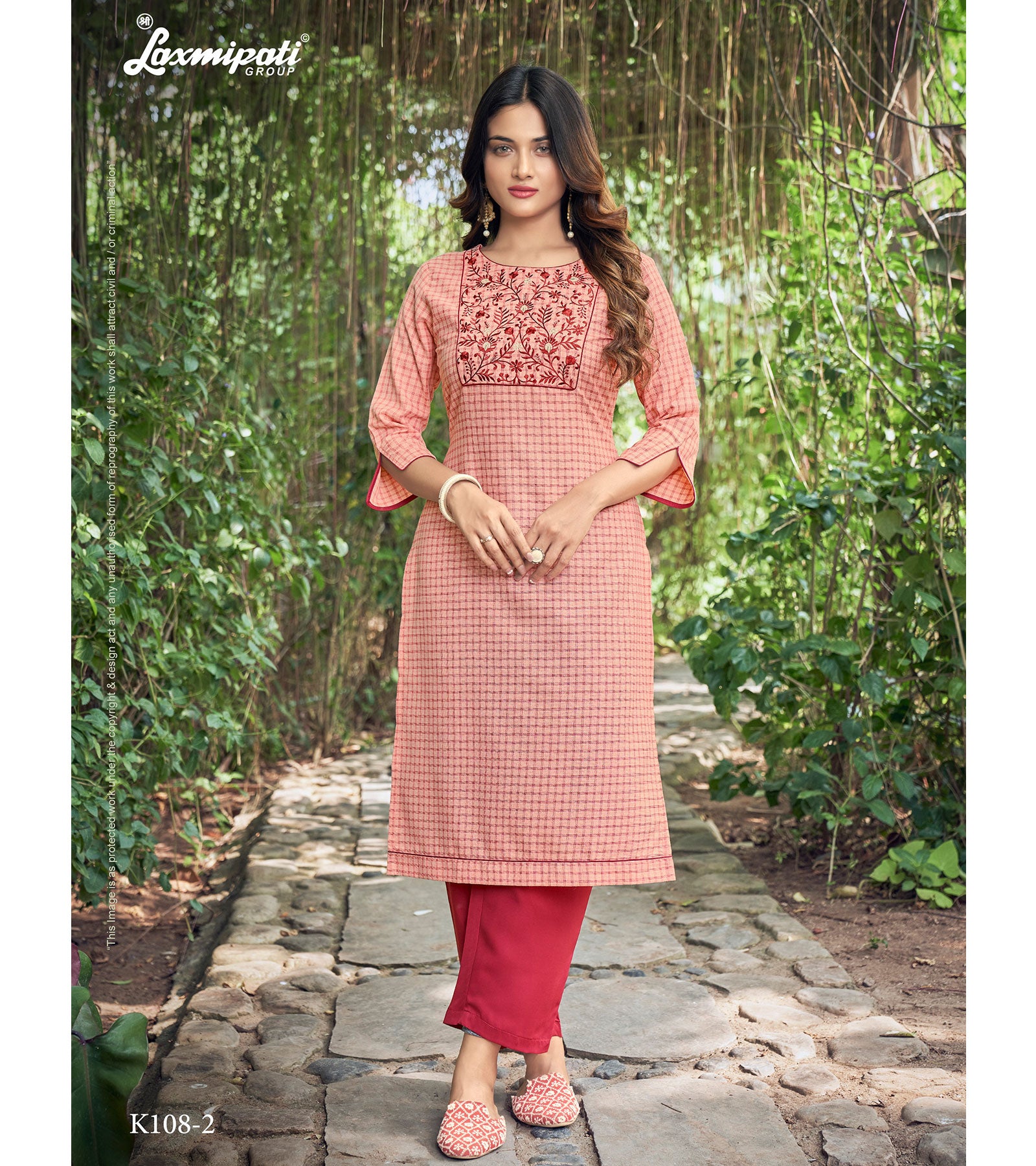 Laxmipati Spun Base Self Textured Fire Brick Straight Cut Kurti