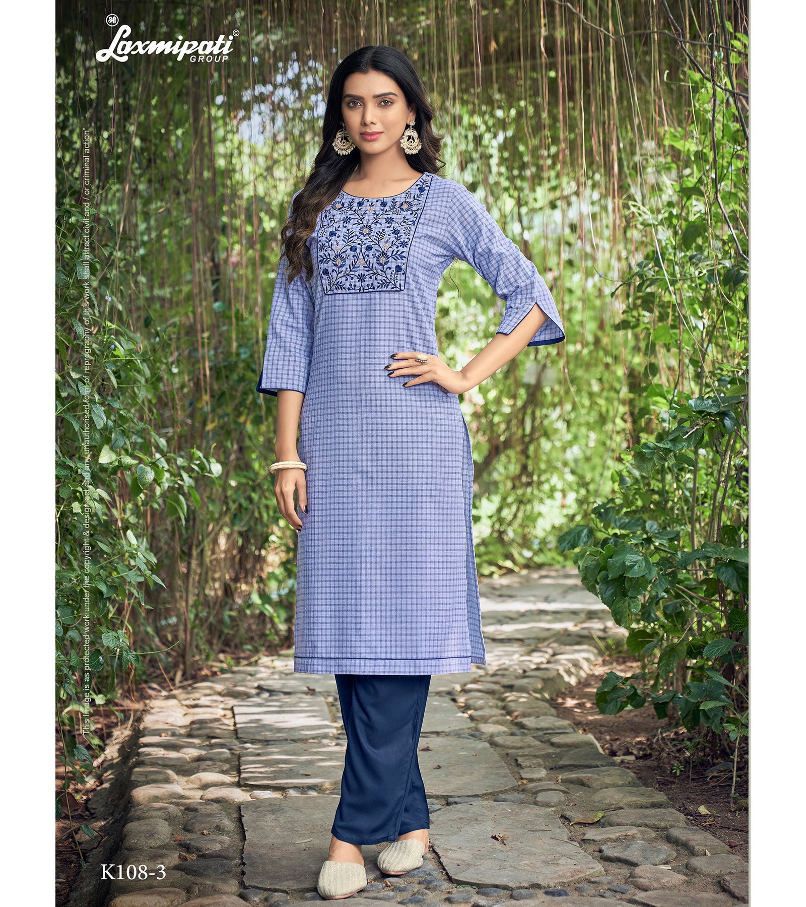 Laxmipati Spun Base Self Textured Steel Blue Straight Cut Kurti