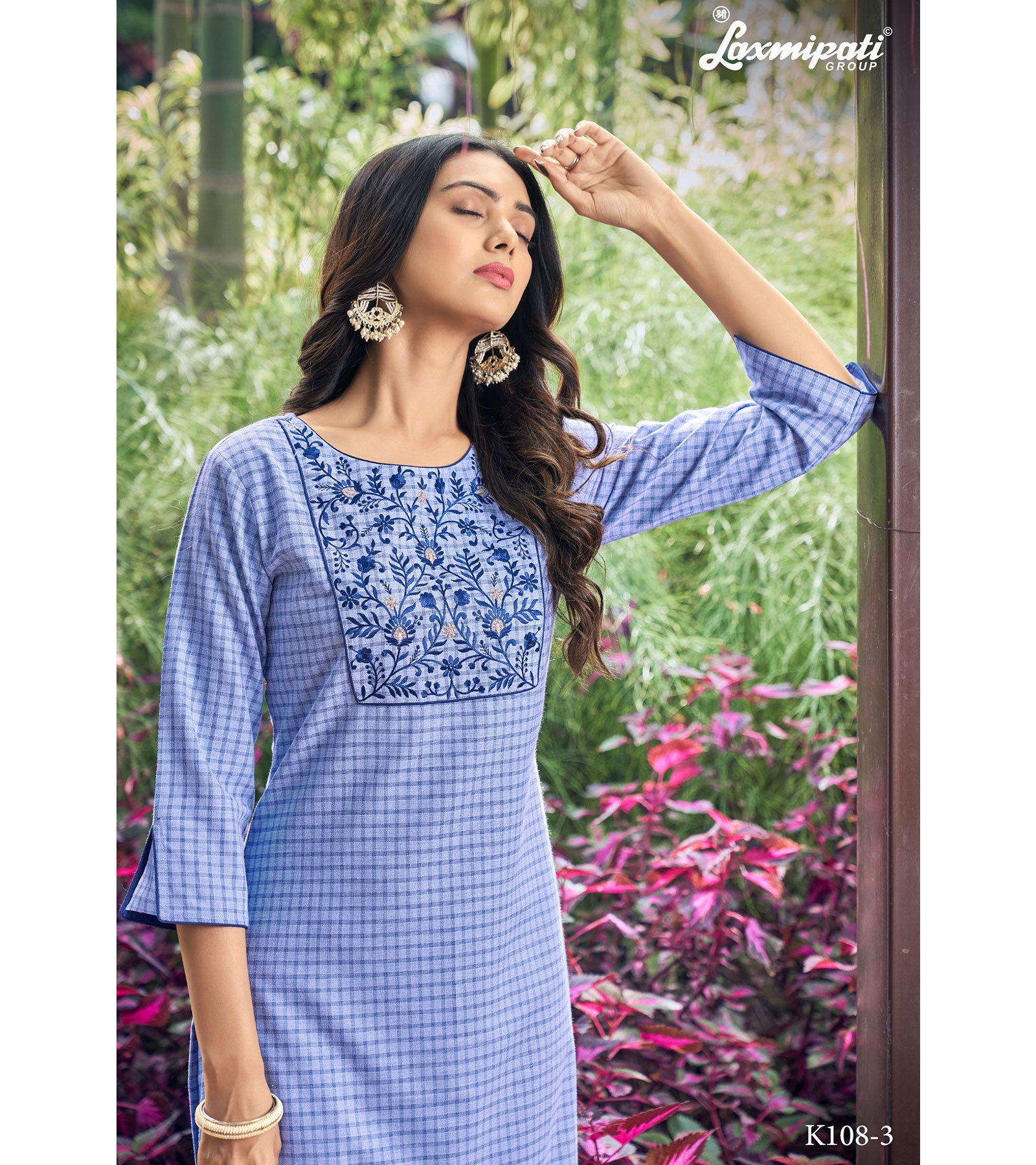 Laxmipati Spun Base Self Textured Steel Blue Straight Cut Kurti