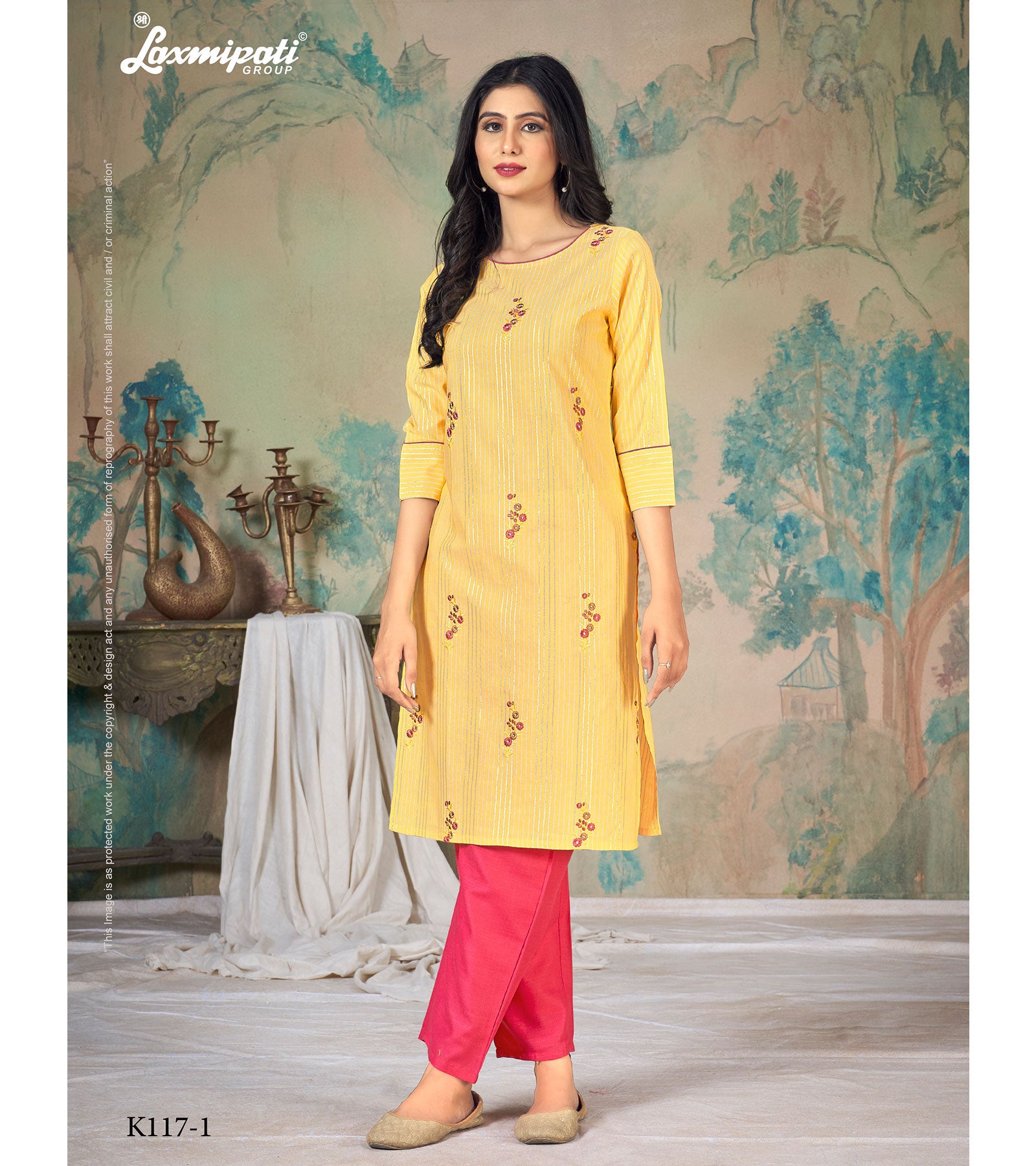 Laxmipati Ganga Cotton Base Gold Straight Cut Kurti