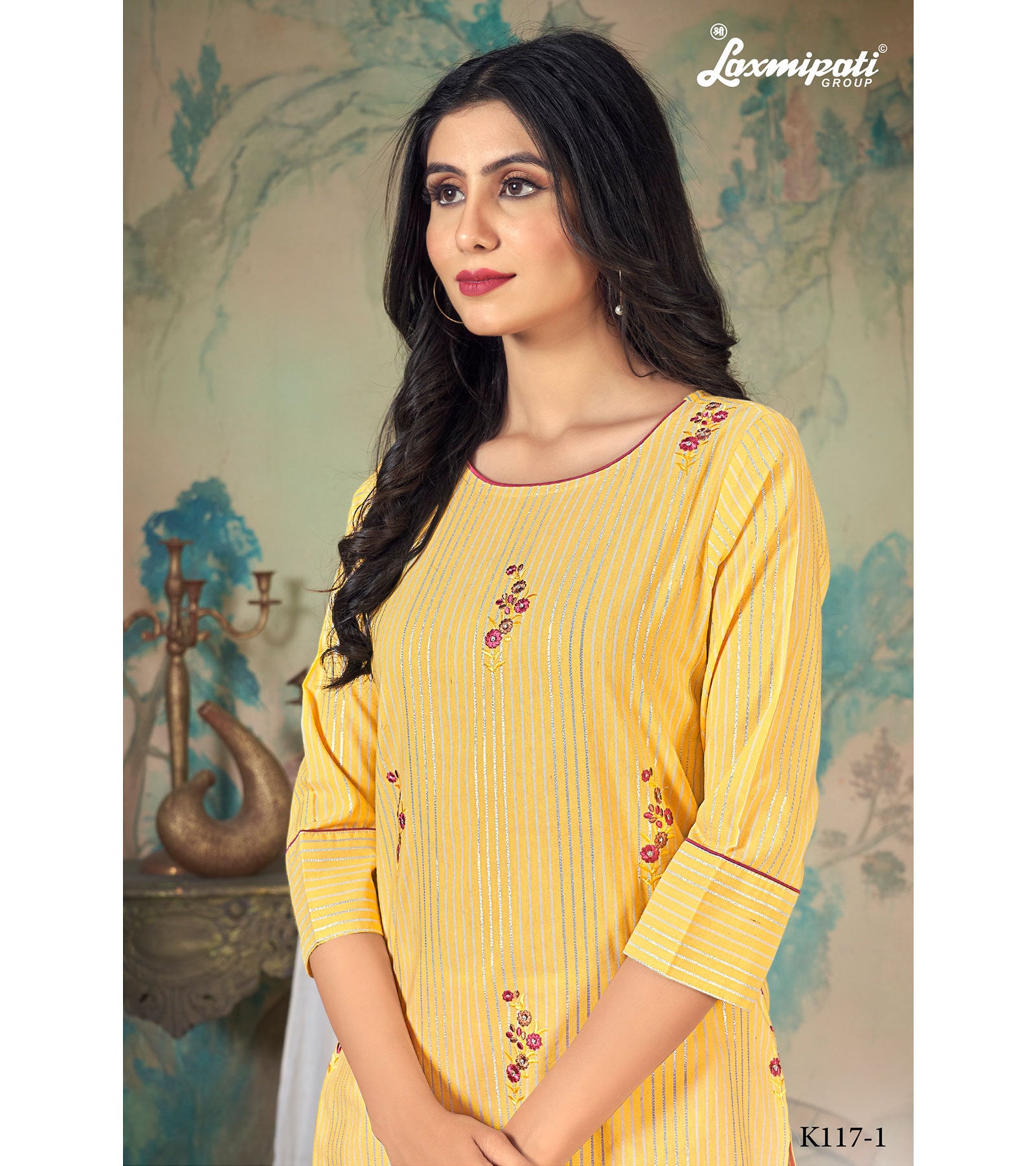 Laxmipati Ganga Cotton Base Gold Straight Cut Kurti