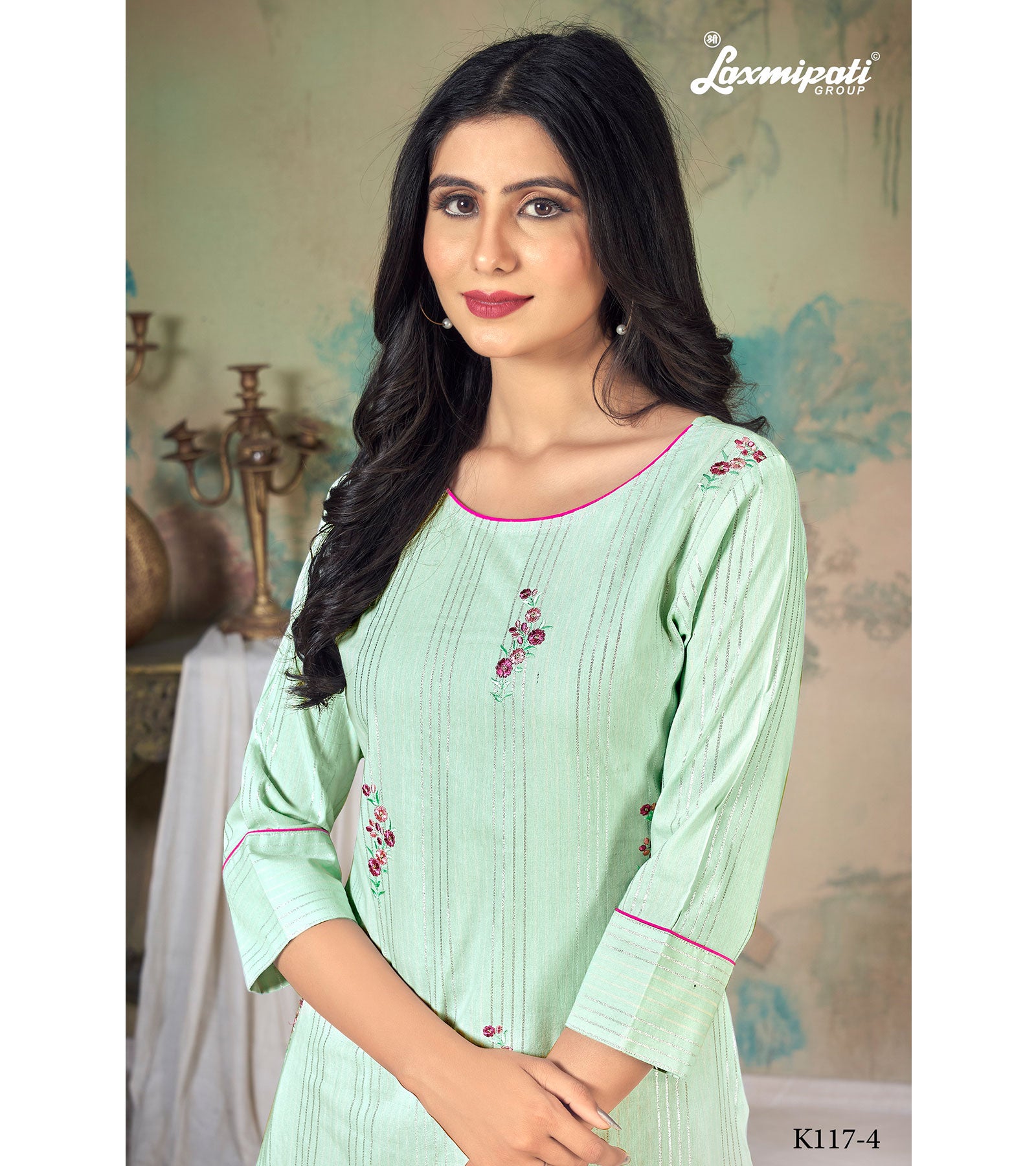 Laxmipati Ganga K117-4 Cotton Base Aqua Surf Straight Cut Kurti