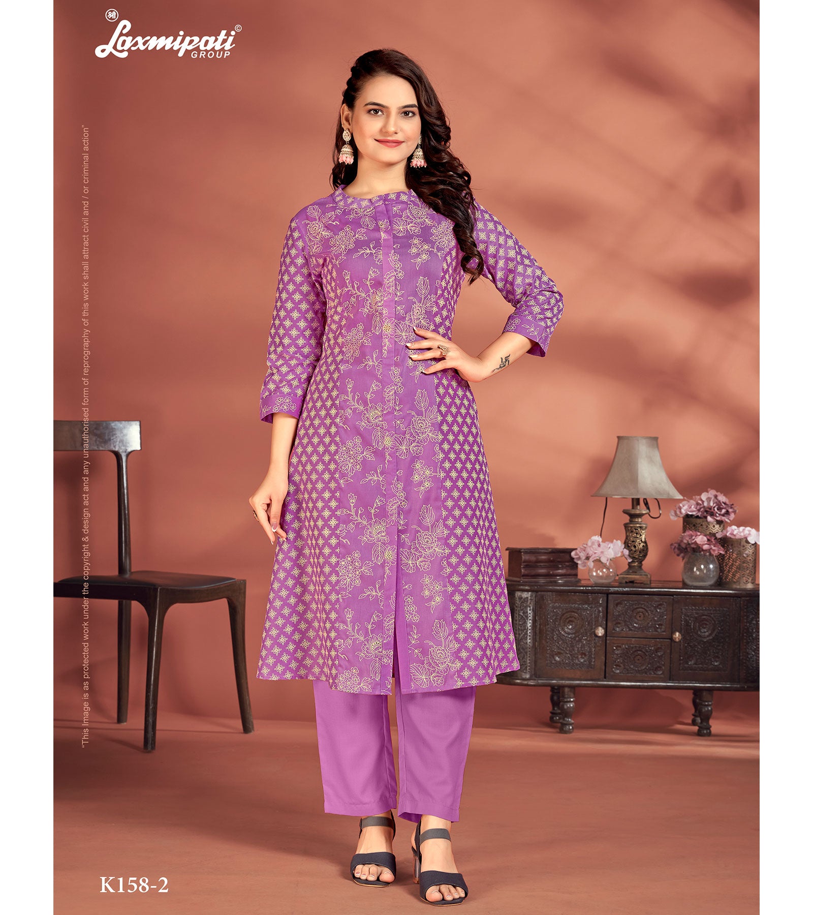 Laxmipati Candy Vico Purple Hand Printed A-Line Front Slit Kurti