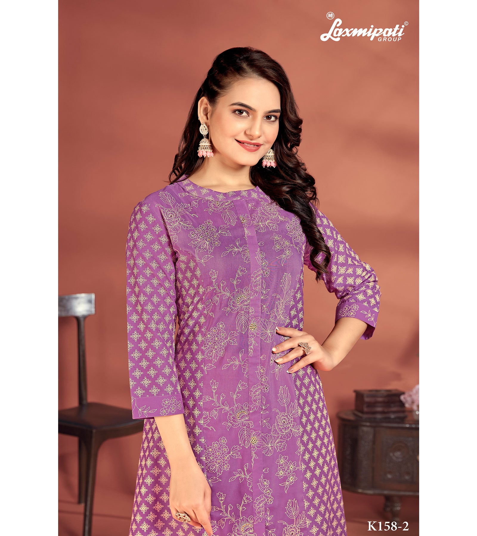 Laxmipati Candy Vico Purple Hand Printed A-Line Front Slit Kurti