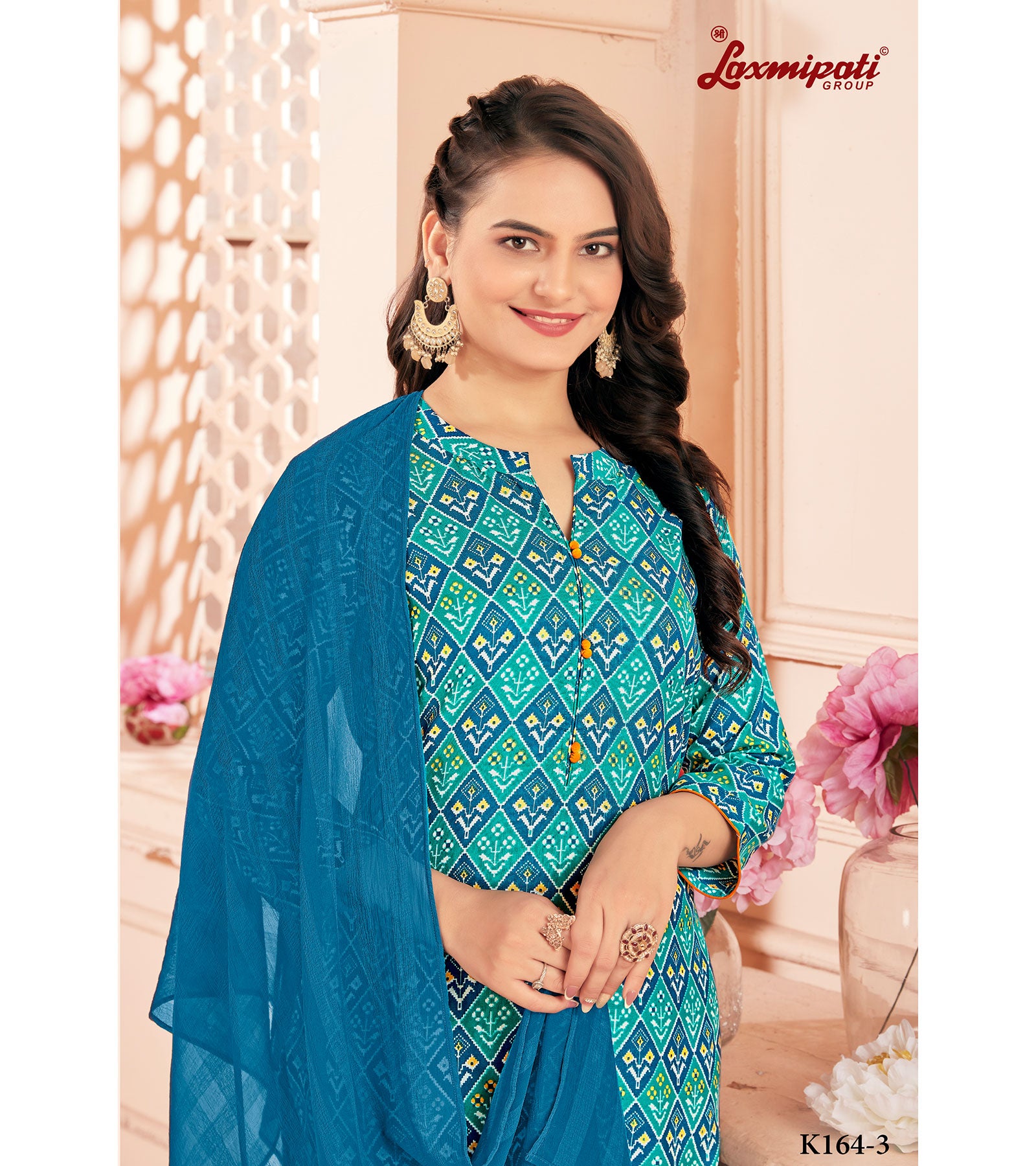 Laxmipati Spun Cotton Base Multicolor Printed Straight Cut Kurti With Pant & Dupatta