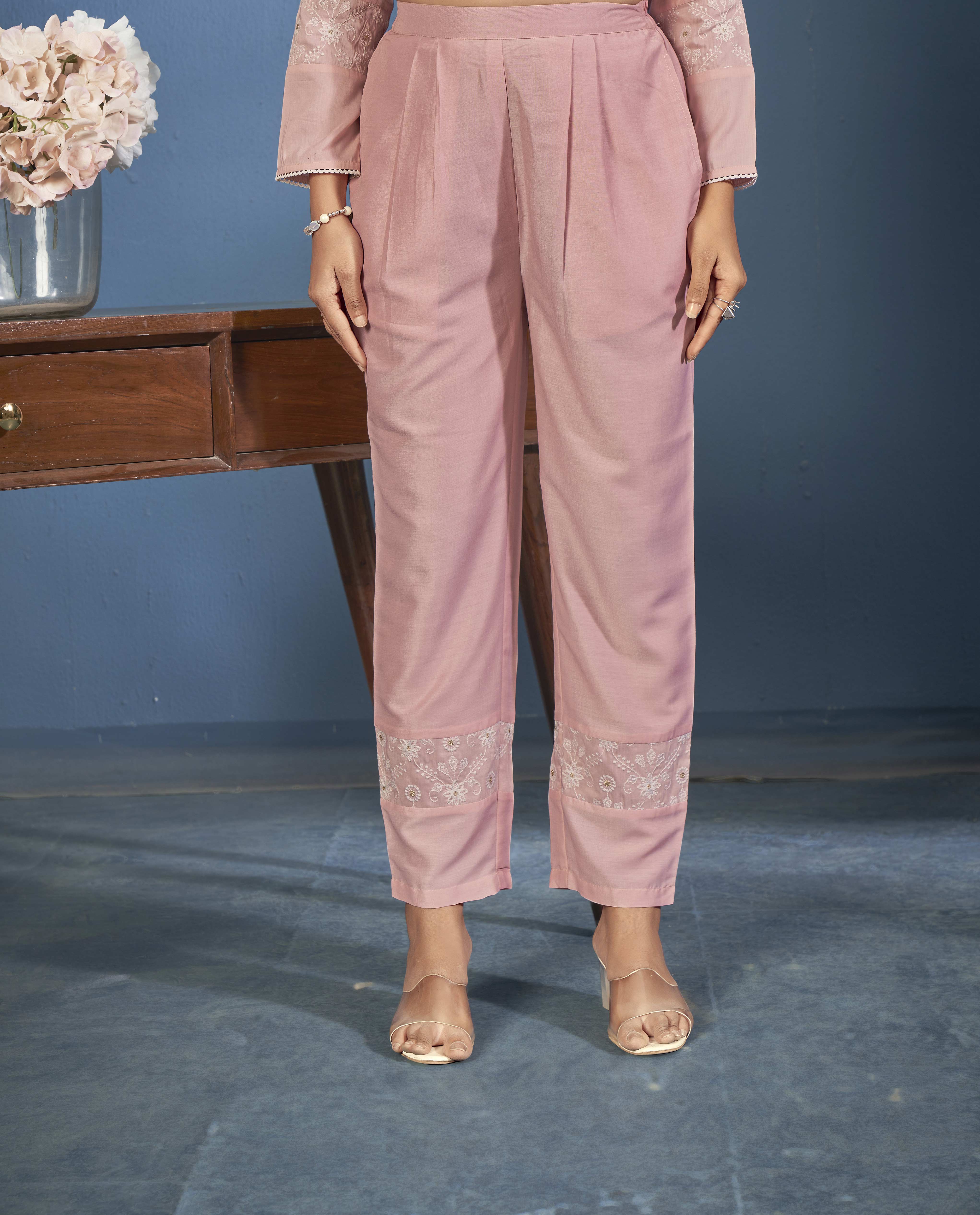 Laxmipati Naina Straight Kurta Set with Trousers & Dupatta in Mauve Color