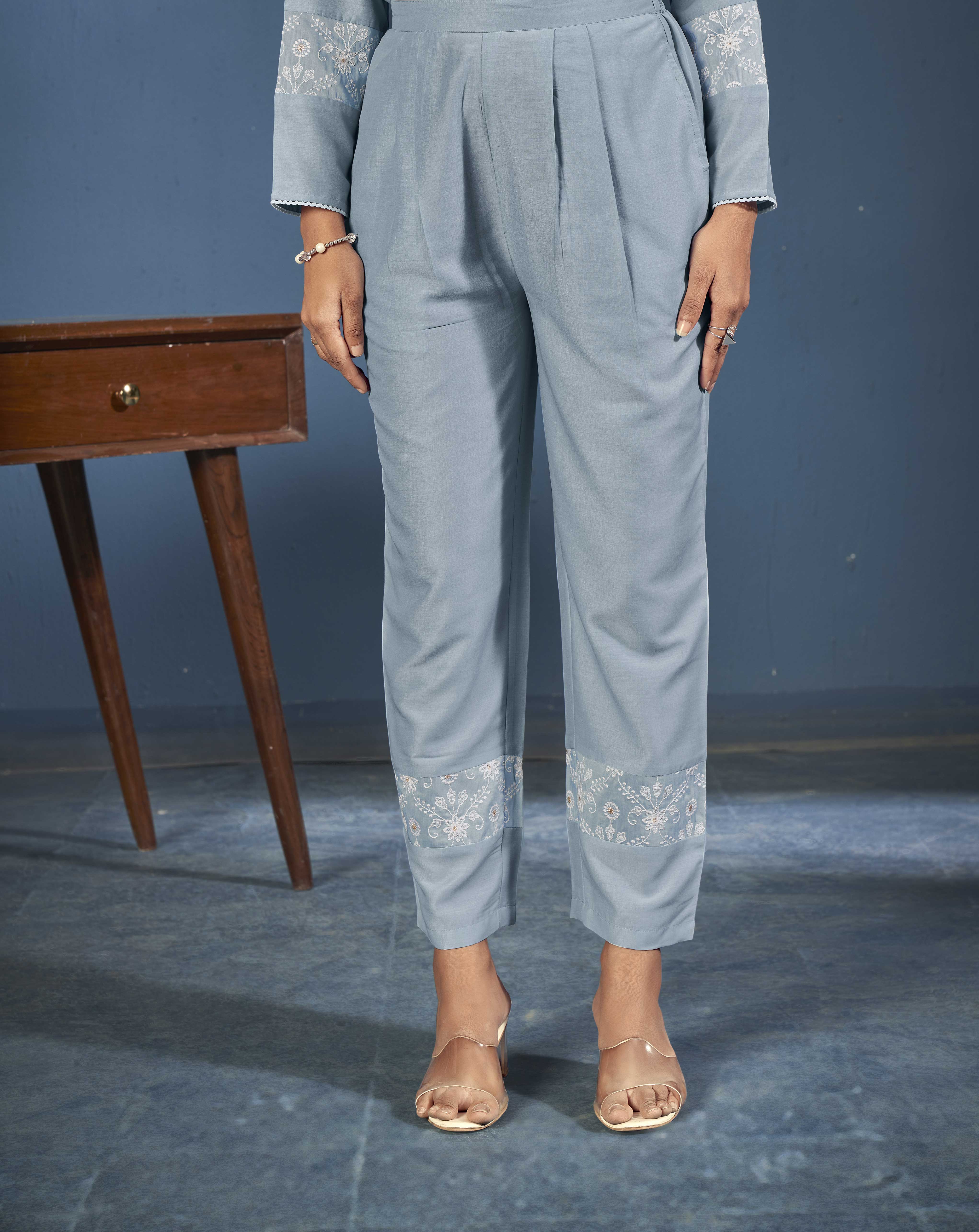 Laxmipati Naina Straight Kurta Set with Trousers & Dupatta in Teal Color