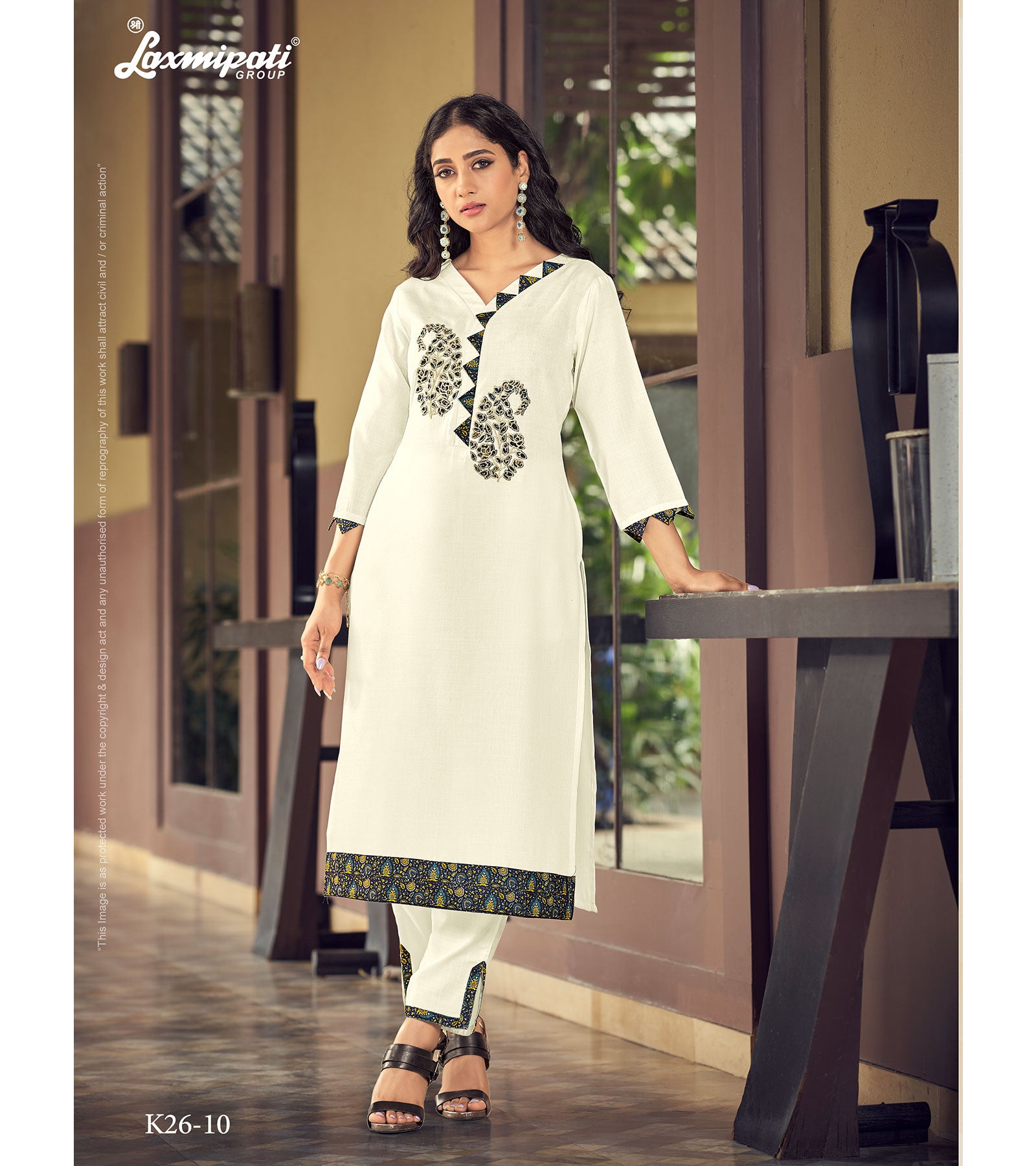 Laxmipati K26-10 Spun Base White Kurti With Pant