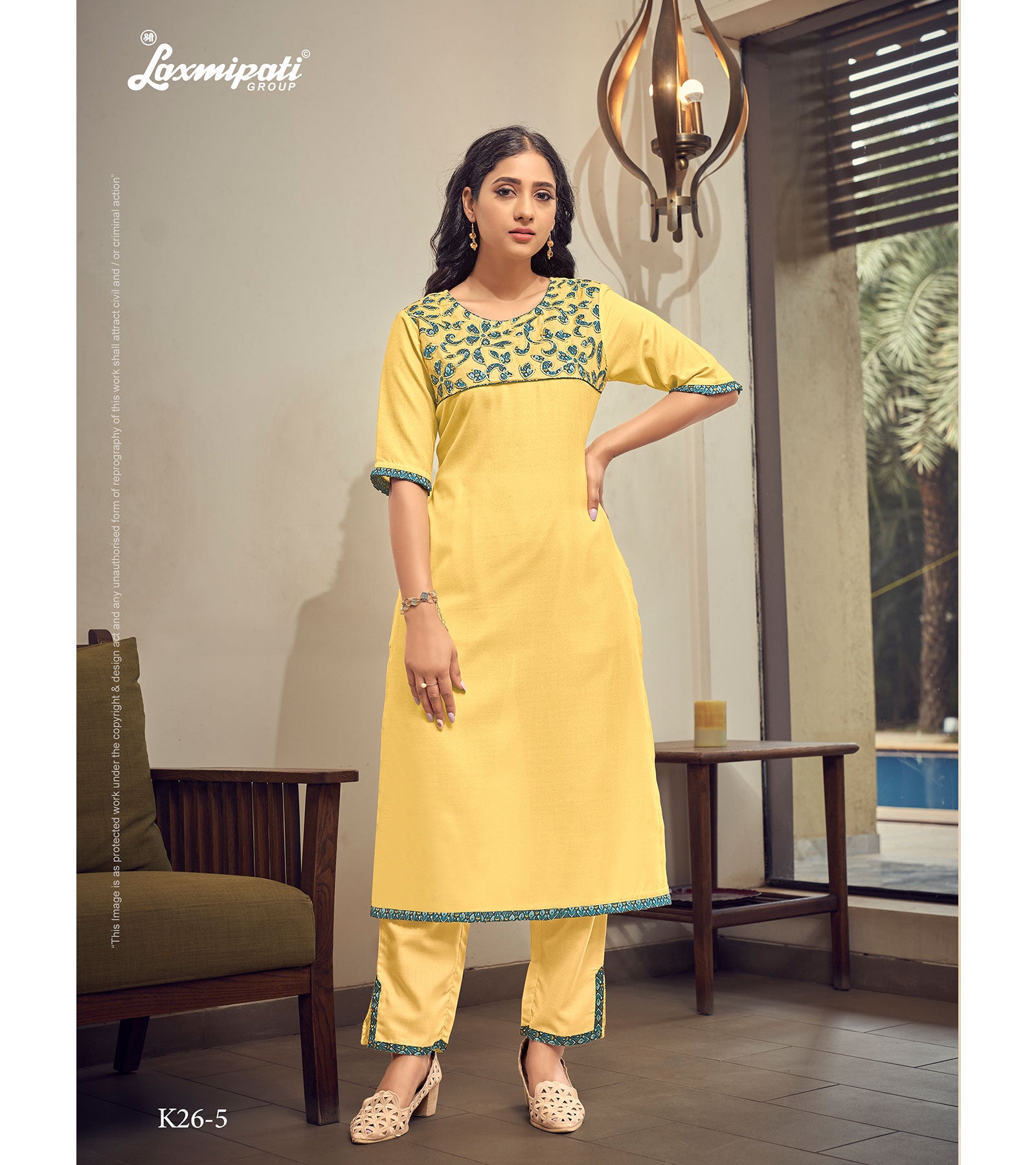 Laxmipati K26-5 Spun Base Bright Yellow Kurti With Pant