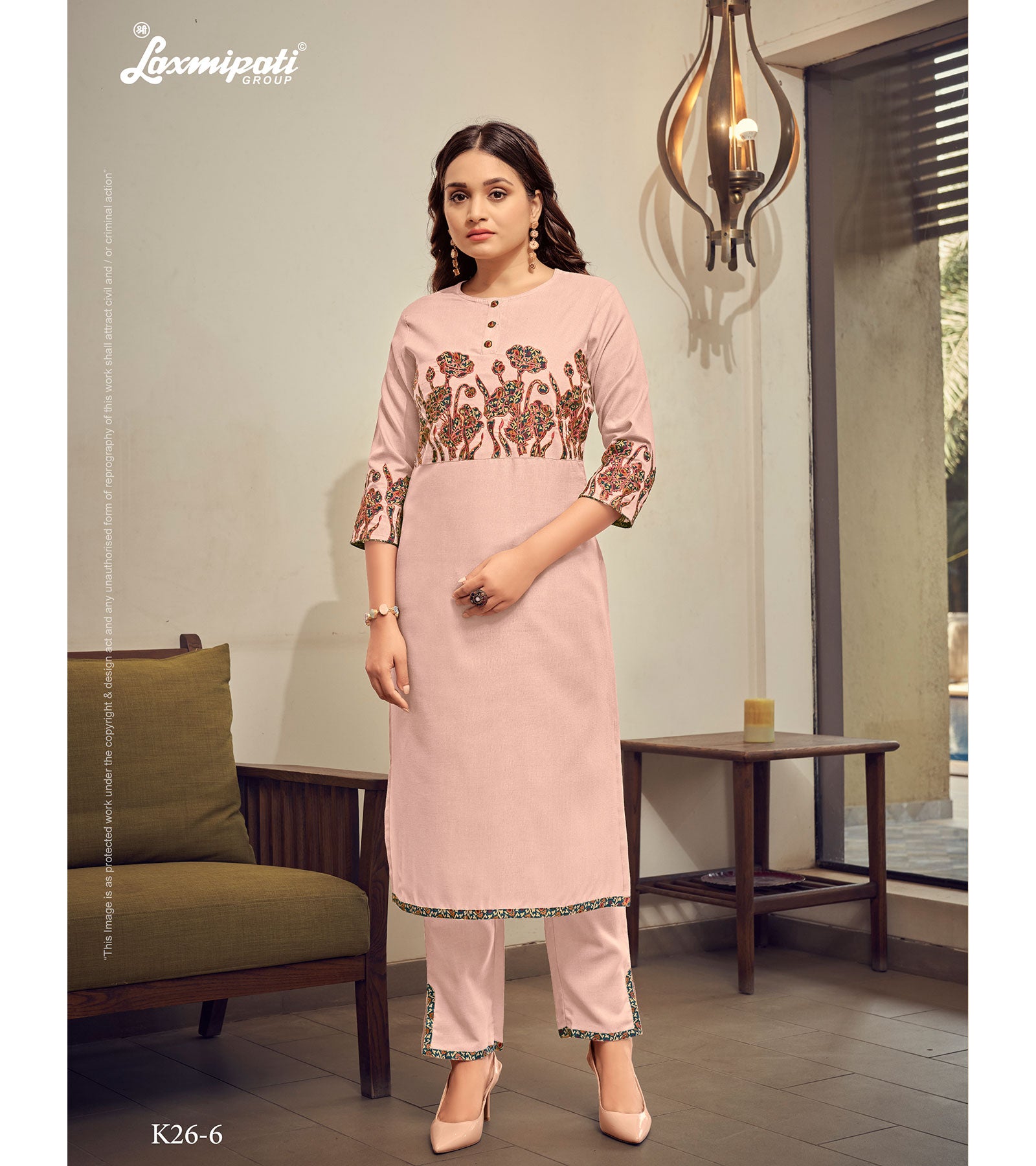 Laxmipati K26-6 Spun Base Blush Pink Kurti With Pant