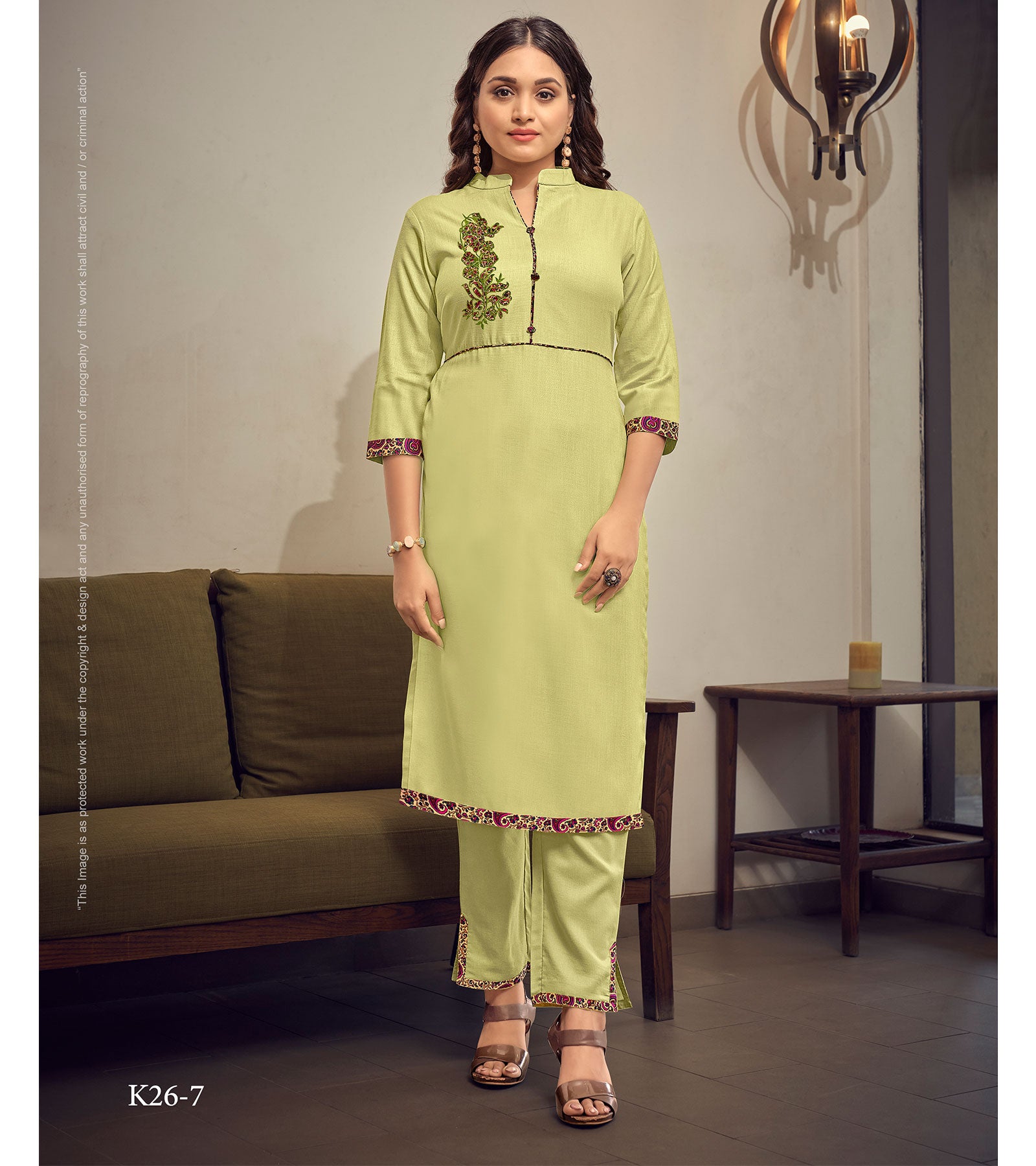 Laxmipati K26-7 Spun Base Lime Kurti With Pant