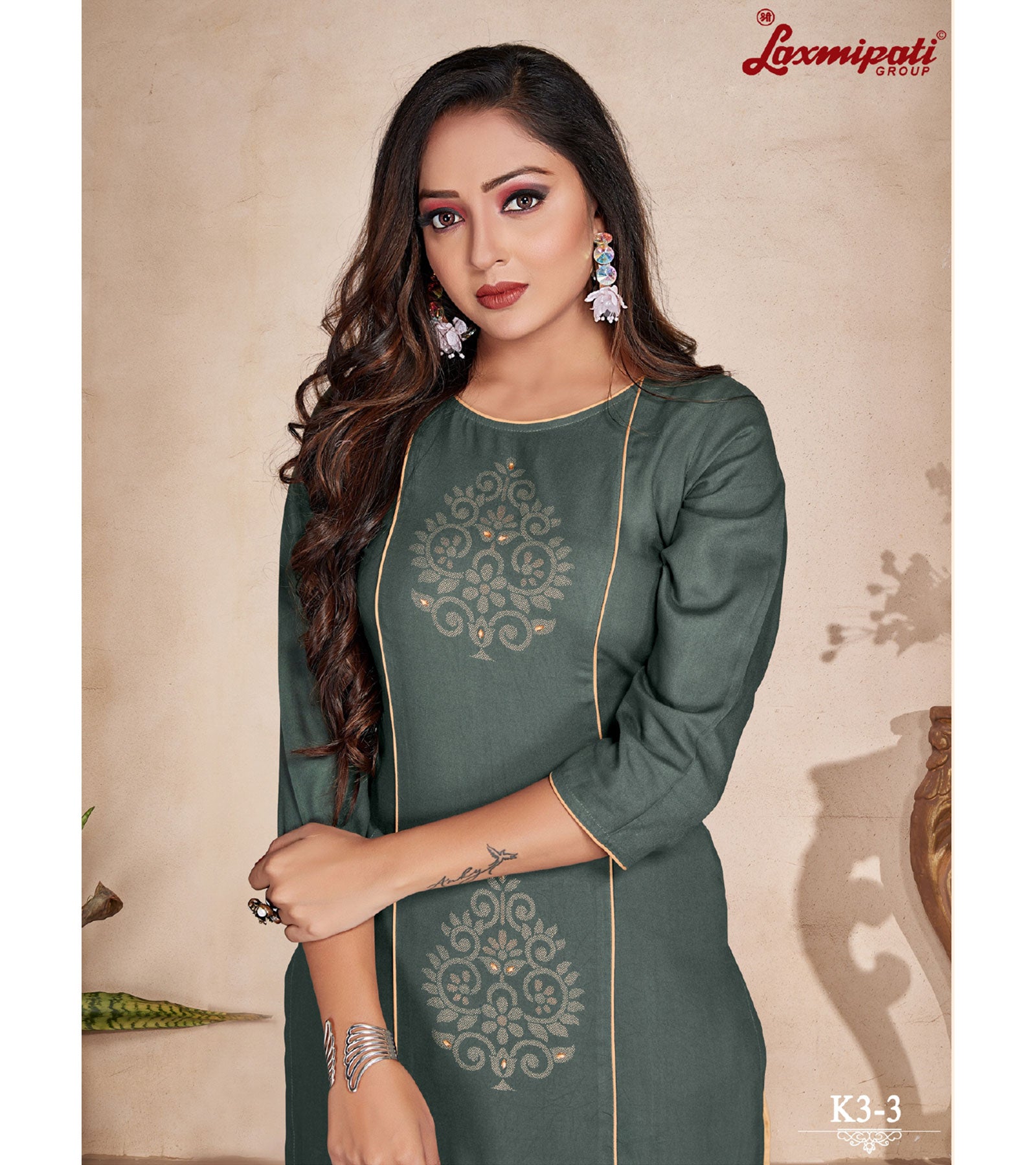 Laxmipati Rayon Base Grey Straight Cut Kurti