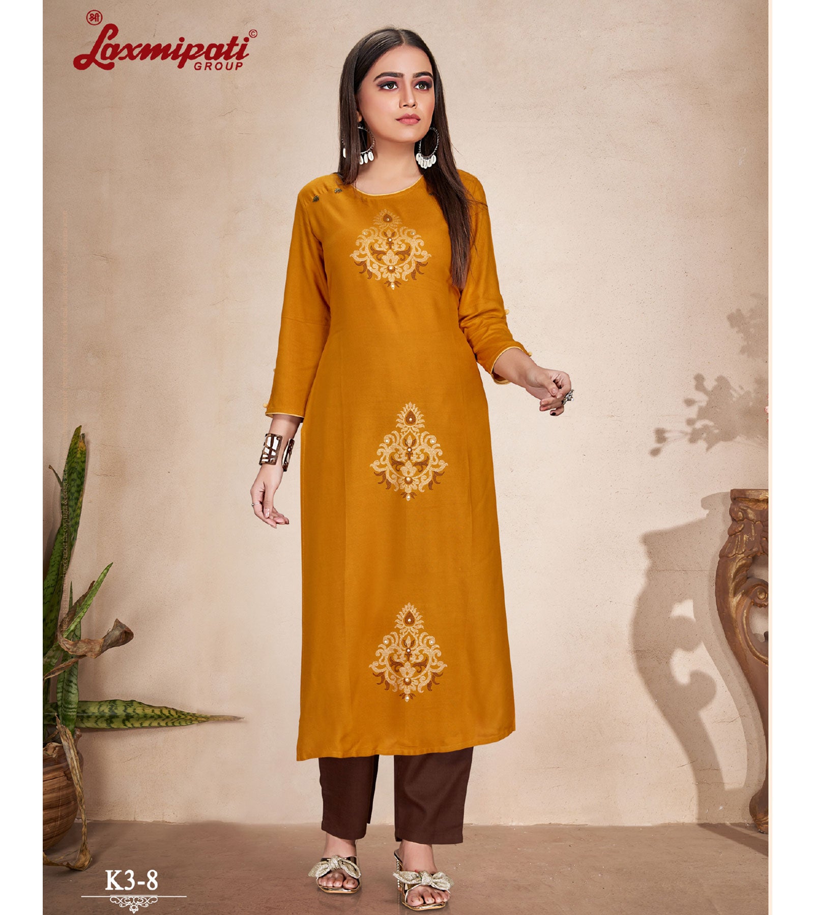 Laxmipati Rayon Base Bronze Straight Cut Kurti