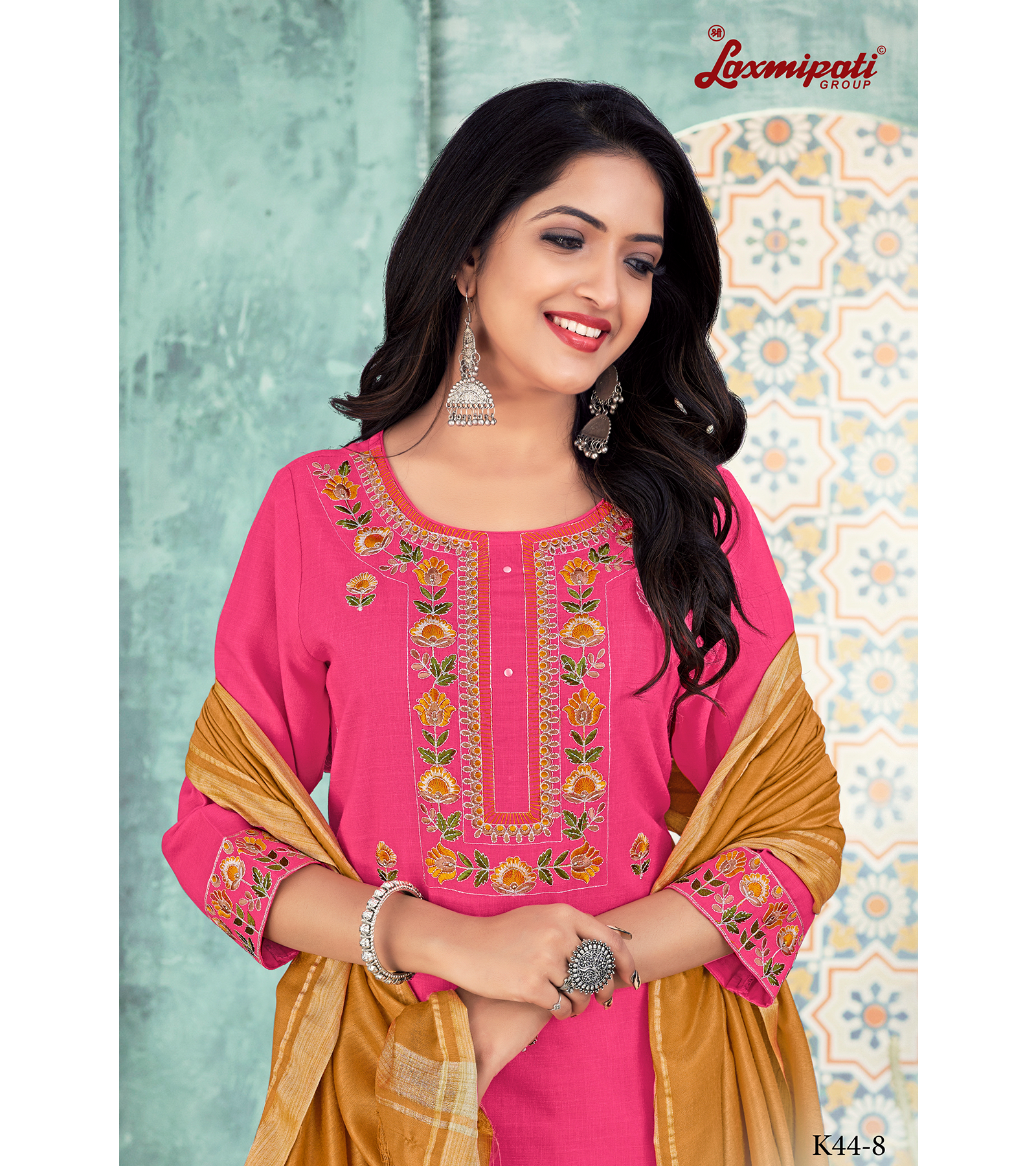 Laxmipati Cotton Hot Pink Straight Cut Kurti With Dupatta And Pant
