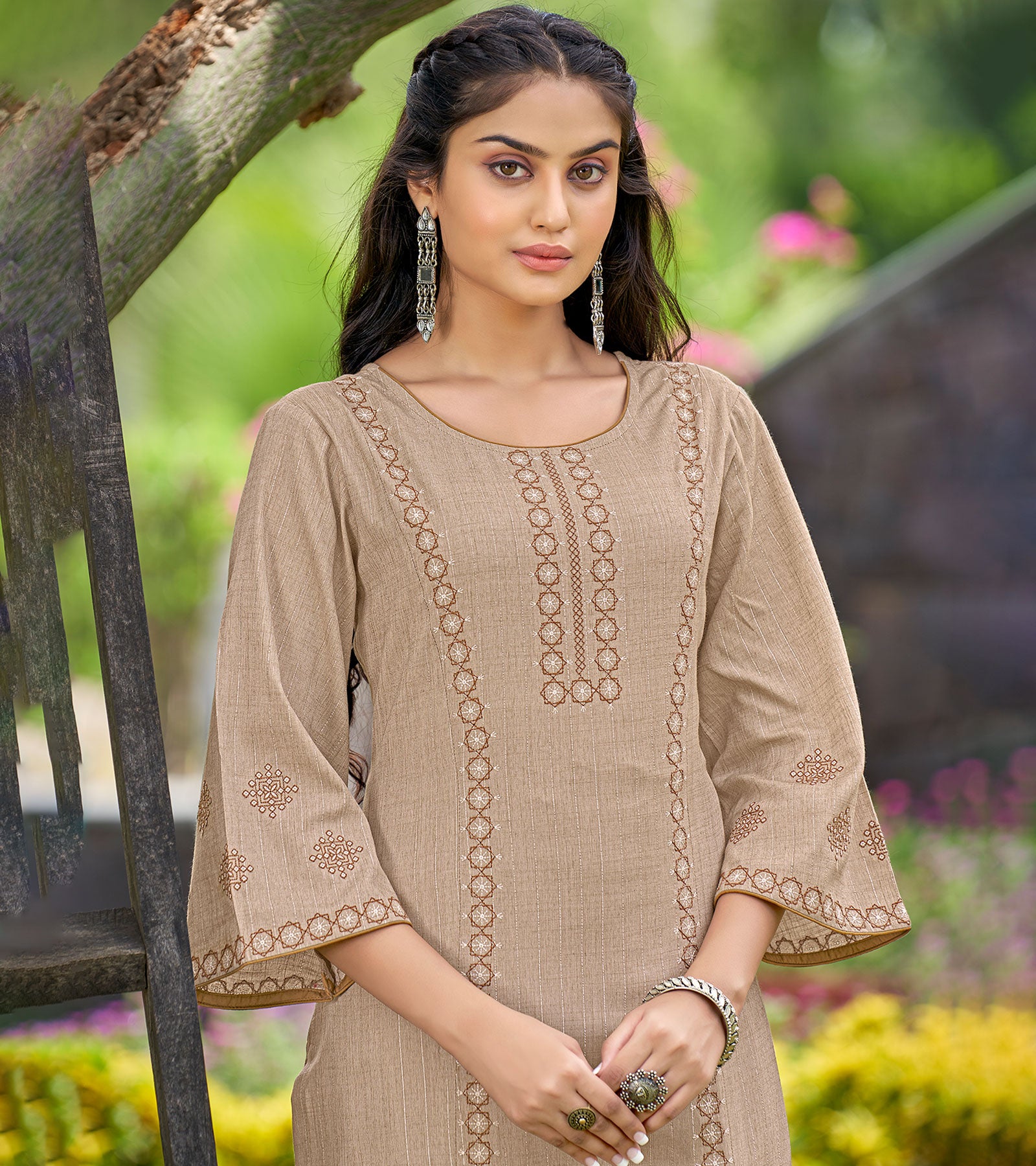 Laxmipati Spun Base Fabric Khaki Straight Cut Kurti With Pant