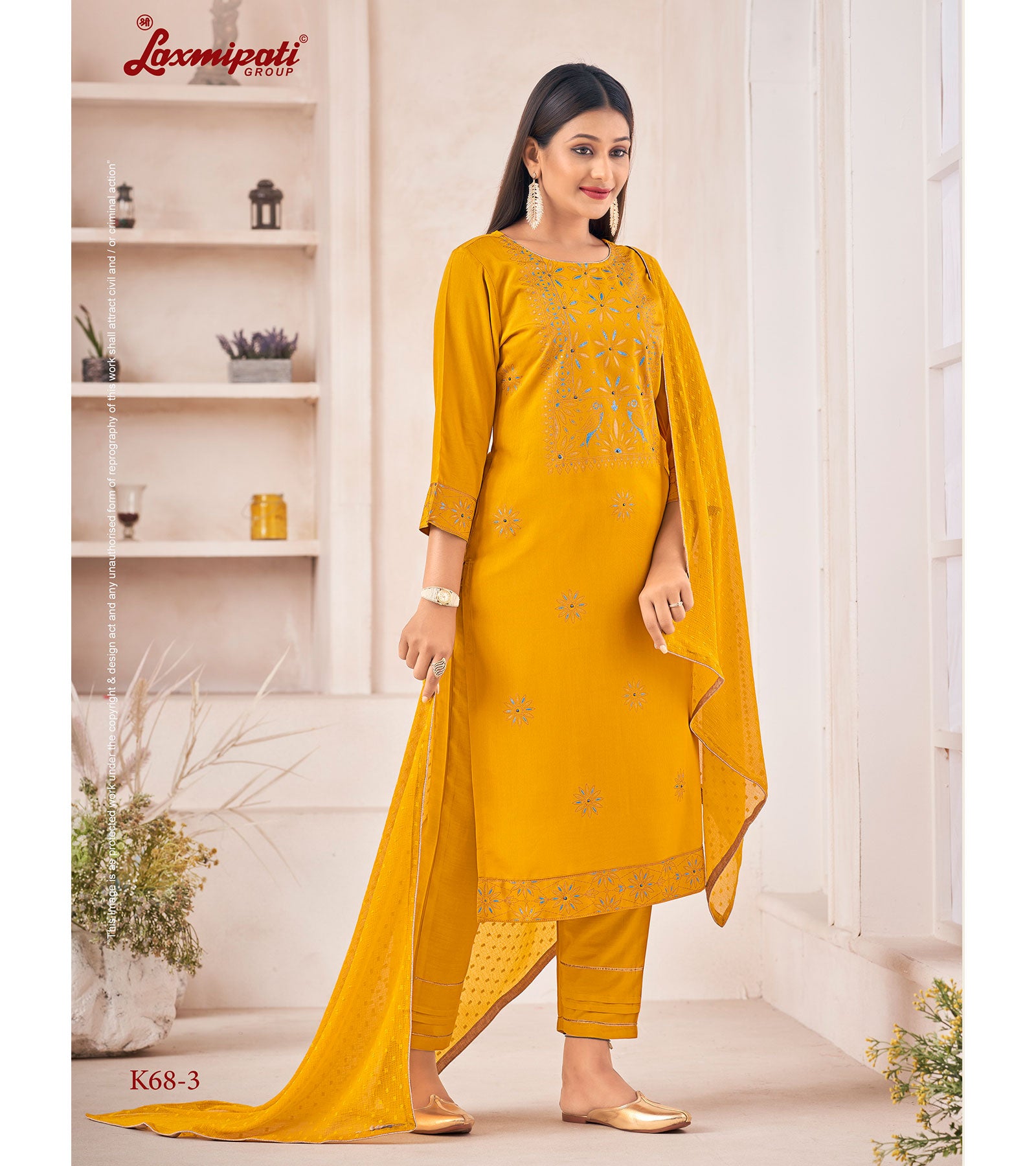 Laxmipati Muslin Base Fabric Bright Yellow Kurta With Pant & Dupatta