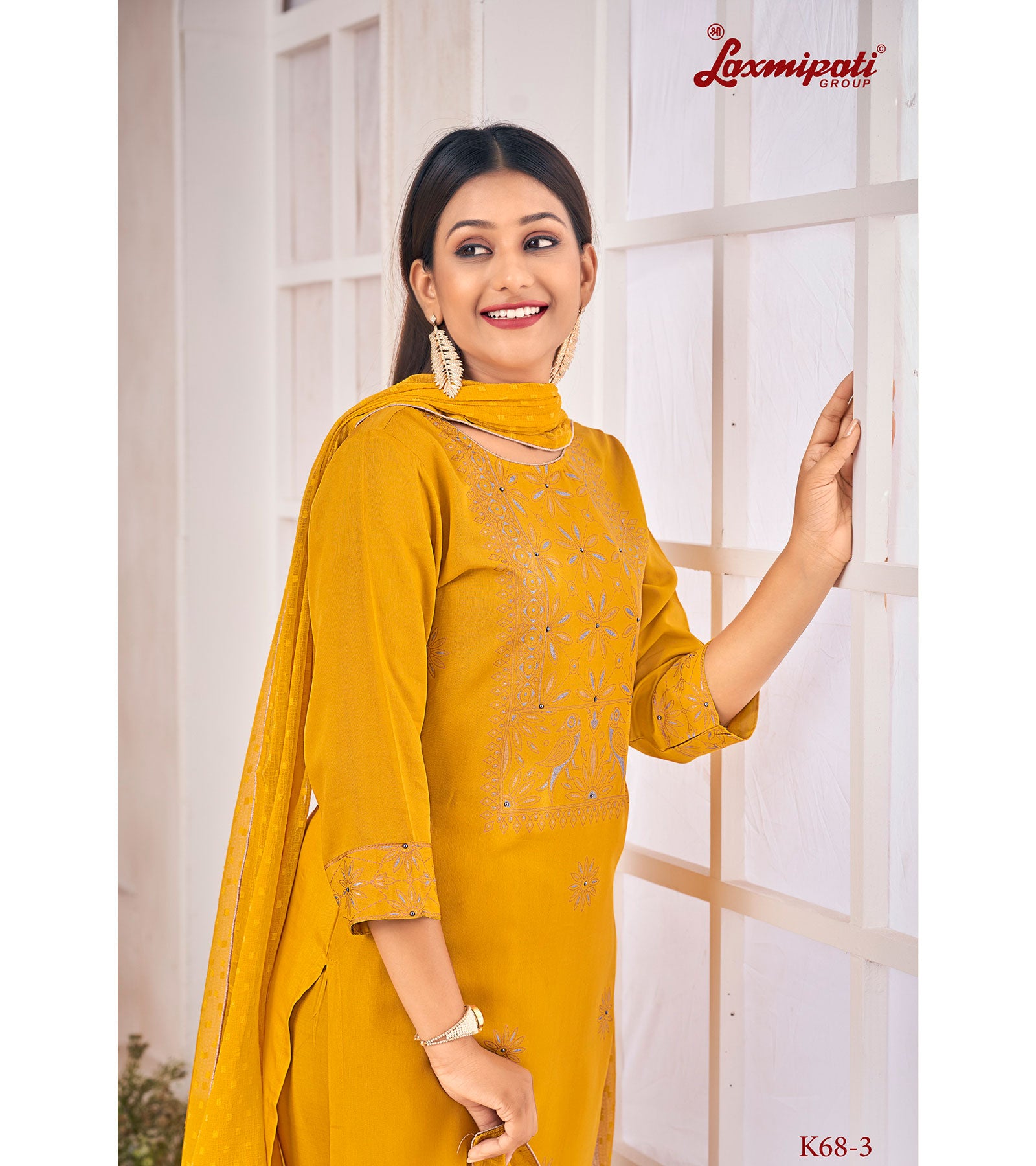 Laxmipati Muslin Base Fabric Bright Yellow Kurta With Pant & Dupatta