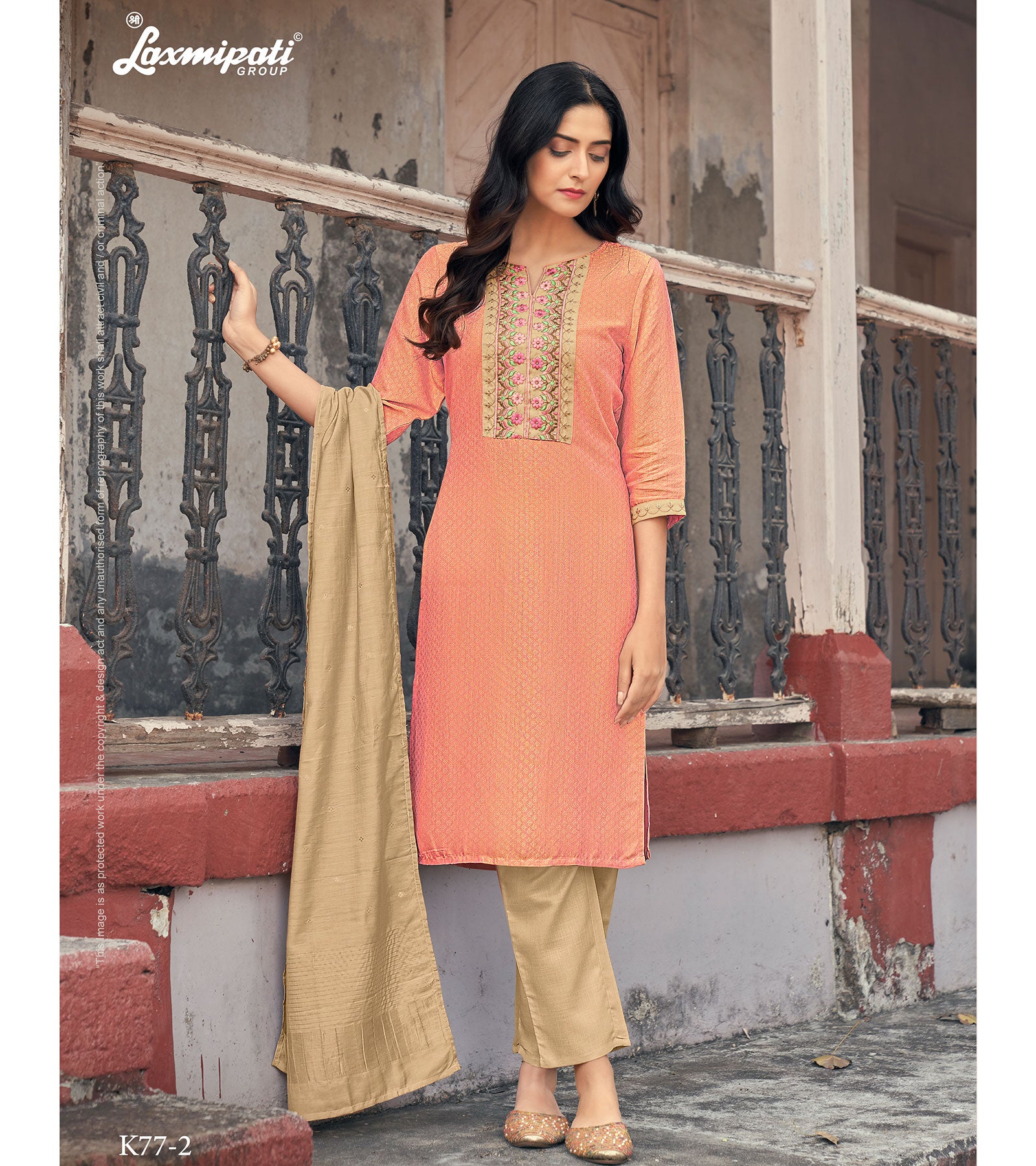 Laxmipati Spun Base Fabric Straight Cut Kurti With Pant & Dupatta