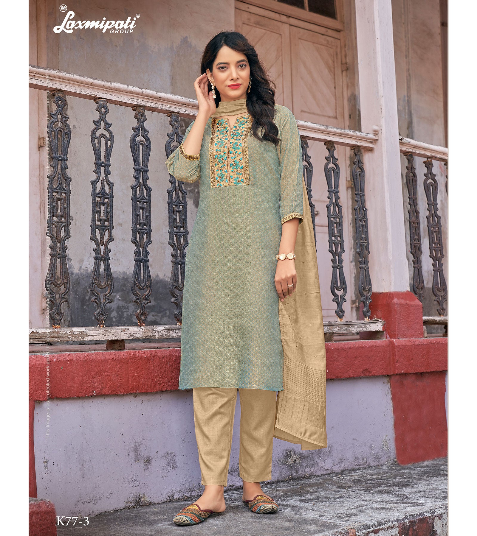 Laxmipati Spun Base Fabric Straight Cut Kurti With Pant & Dupatta