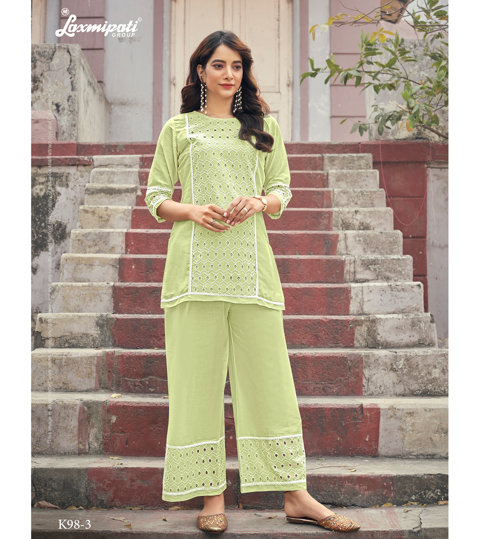 Laxmipati Mull Pale Green Tunic With Plazzo Kurti