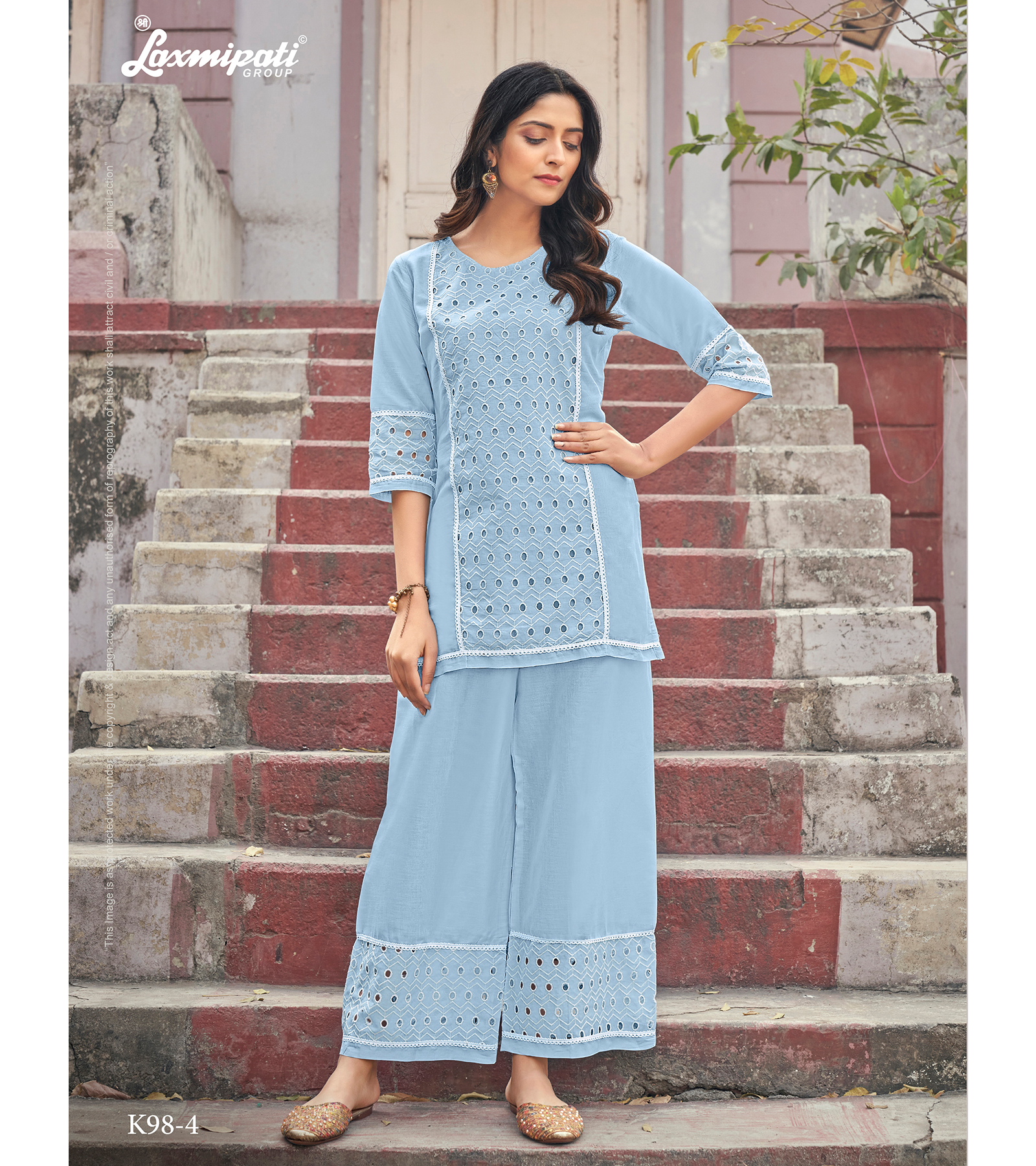 Laxmipati Mull Denim Light Tunic With Plazzo Kurti
