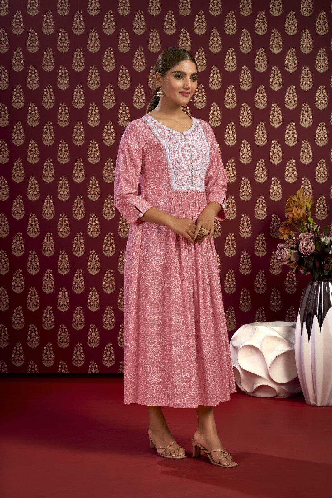 Laxmipati Bandish - KT0010 Viscose Embroidered A-Line Woman Peach Kurta