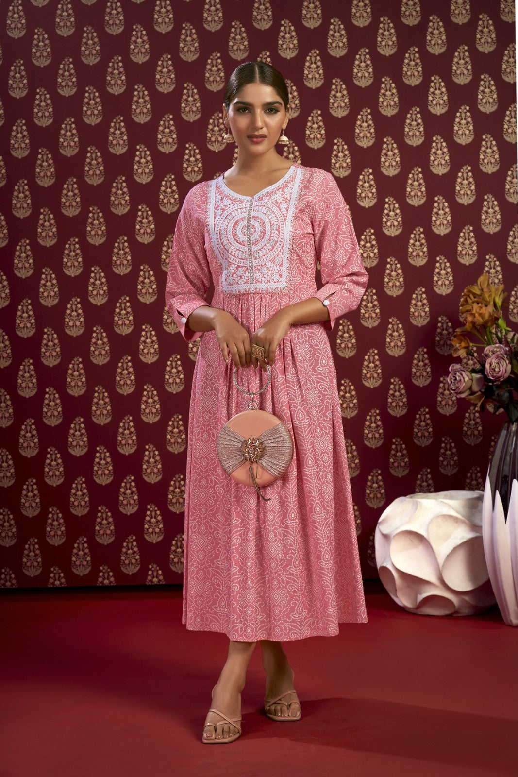 Laxmipati Bandish - KT0010 Viscose Embroidered A-Line Woman Peach Kurta