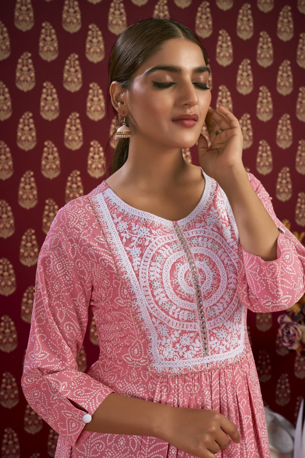 Laxmipati Bandish - KT0010 Viscose Embroidered A-Line Woman Peach Kurta