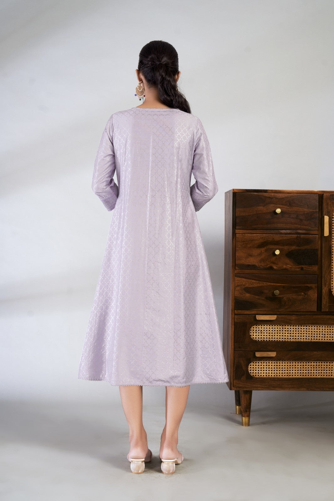 Laxmipati Reshami - KT0055 Lavender A-line Foil Print With Embroidered Viscose Woman Kurta