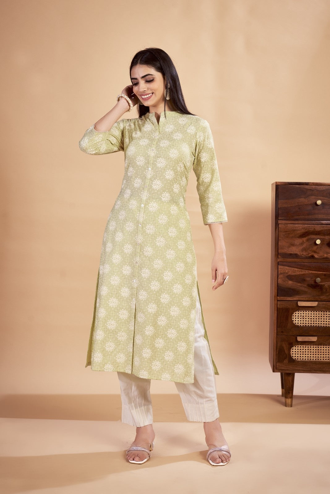 Laxmipati Rozana - KT0117 Green Table Printed Poly Cotton Woman Kurta