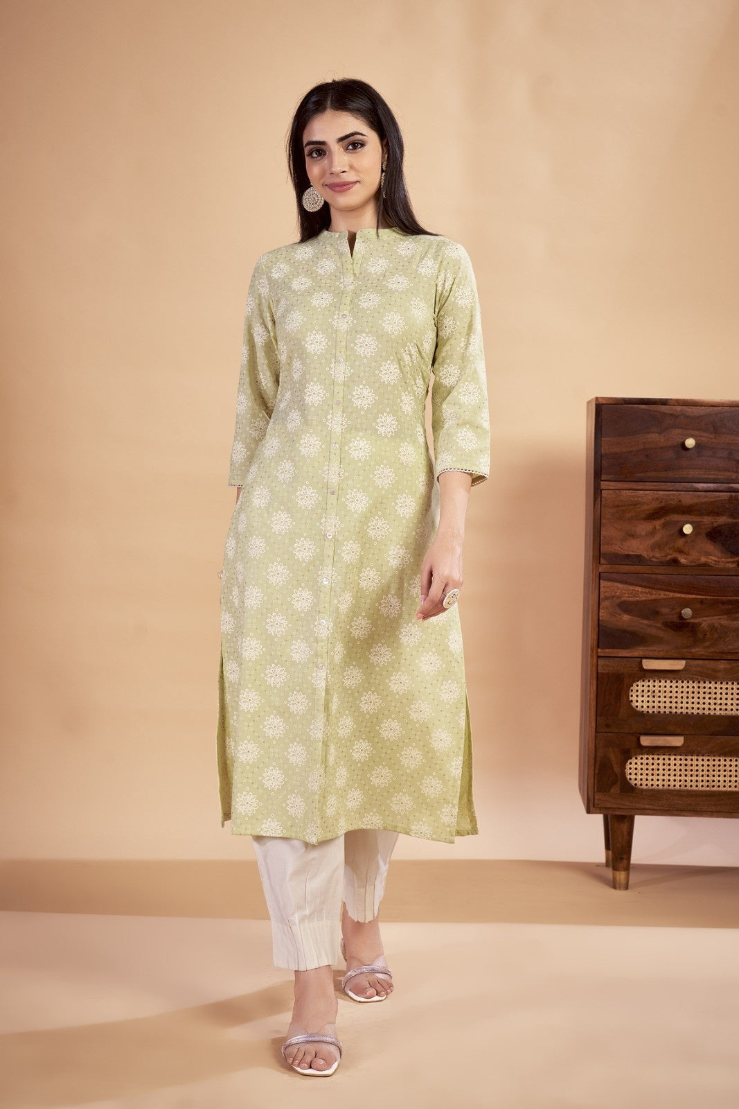 Laxmipati Rozana - KT0117 Green Table Printed Poly Cotton Woman Kurta