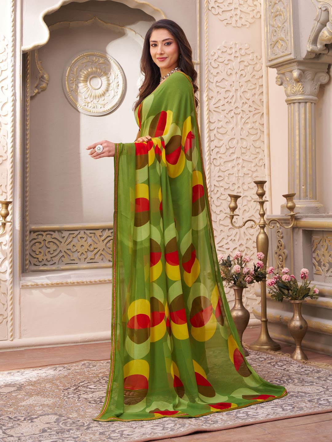 Laxmipati Limca Green Georgette Geometric Printed Saree
