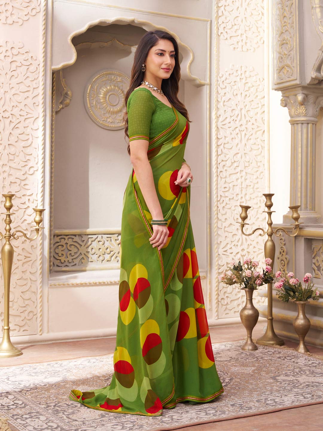 Laxmipati Limca Green Georgette Geometric Printed Saree