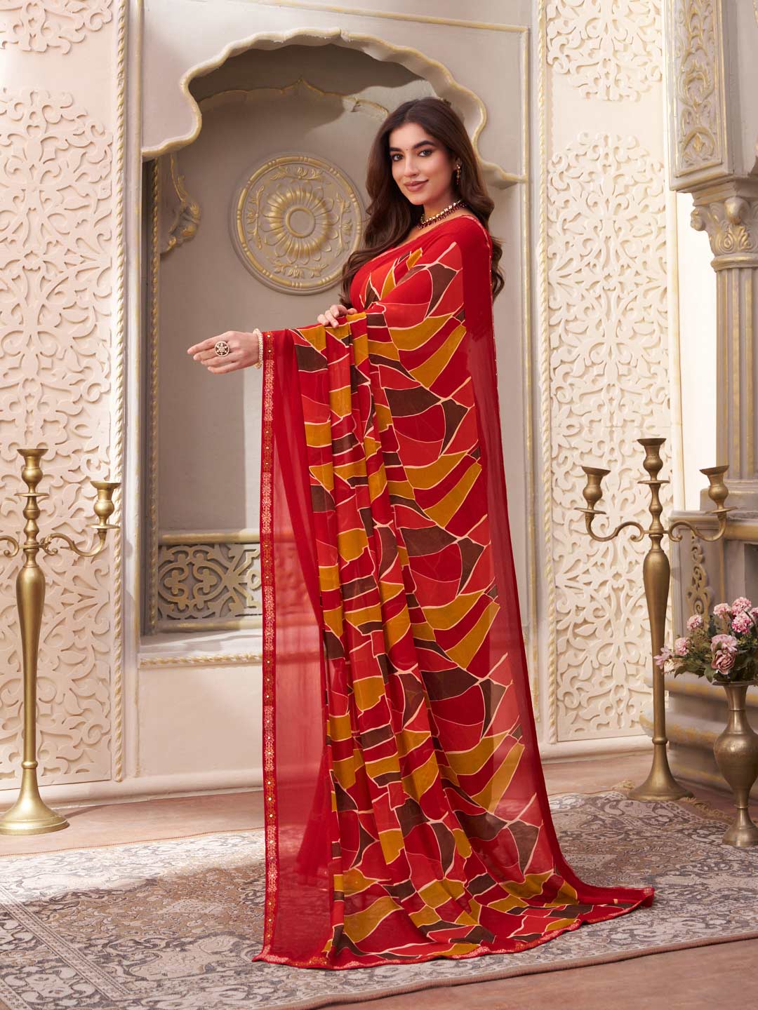 Laxmipati Limca Red Georgette Geometric Printed Saree